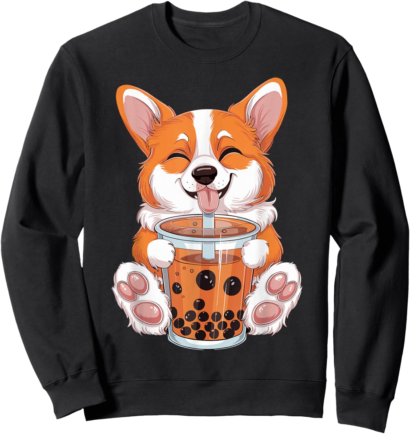 Corgi Dog Bubble Boba Tea Anime Cute Kawaii Corgi Dog Sweatshirt - Sweatshirt | Black