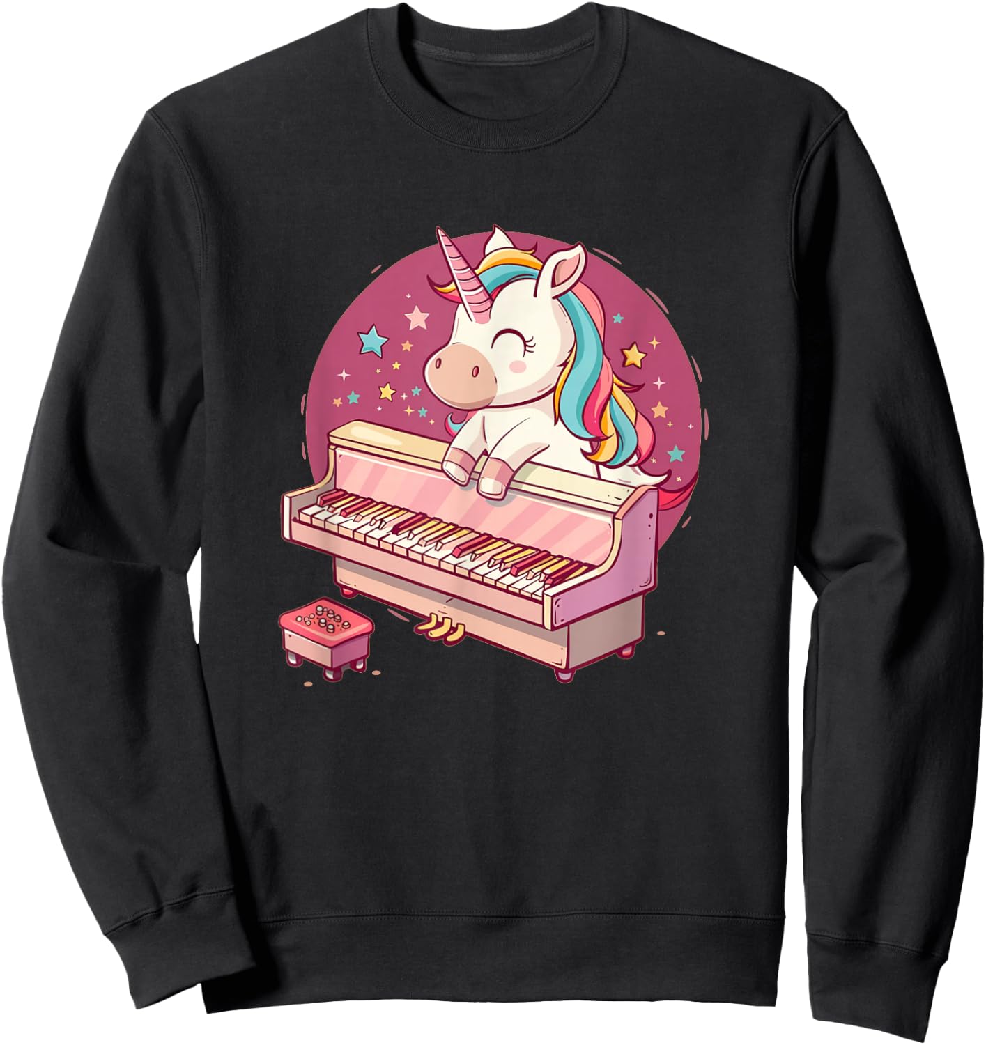 Happy Music Unicorn loves Piano and Music Instruments Sweatshirt - Sweatshirt | Black
