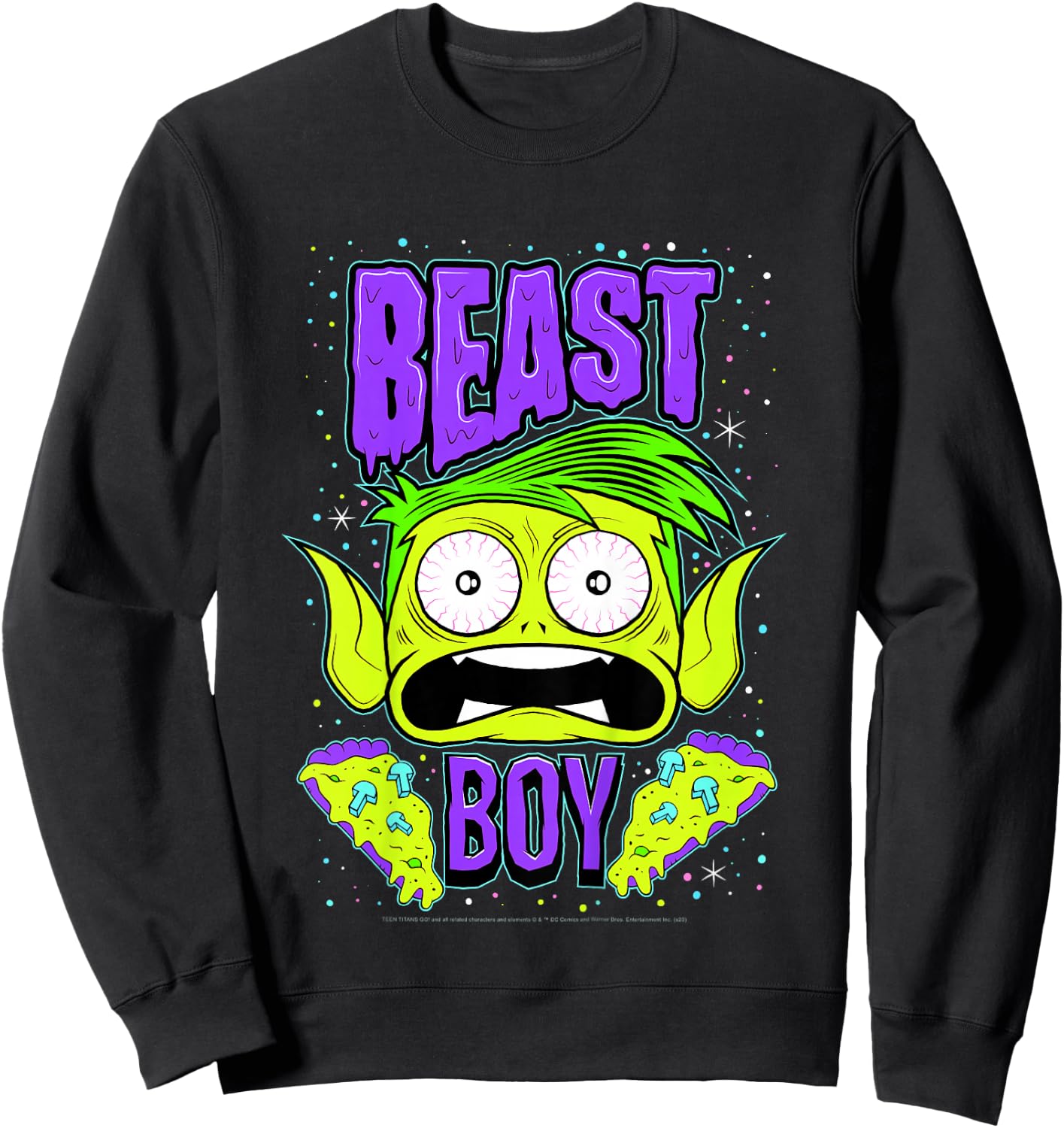 Kids DC Comics Teen Titans Go! Beast Boy Pizza Portrait Sweatshirt - Sweatshirt | Black