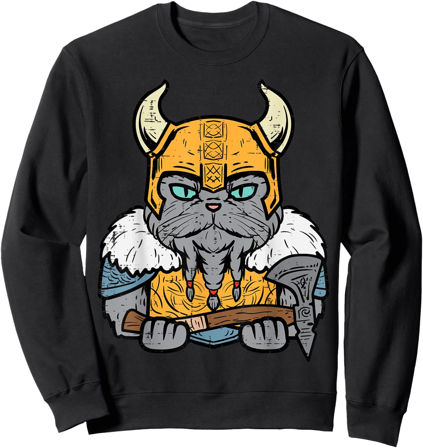 Viking Cat Axe Norse Mythology Kitten Women Girls Kids Men Sweatshirt - Sweatshirt | Black