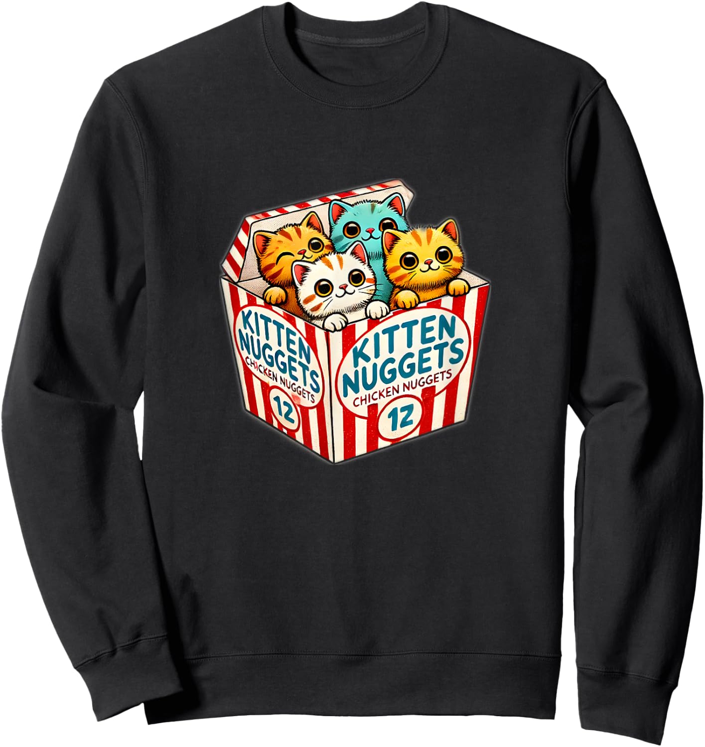 Kitten Nuggets Food Pun Cat Lover Chicken Nuggets Sweatshirt - Sweatshirt | Black