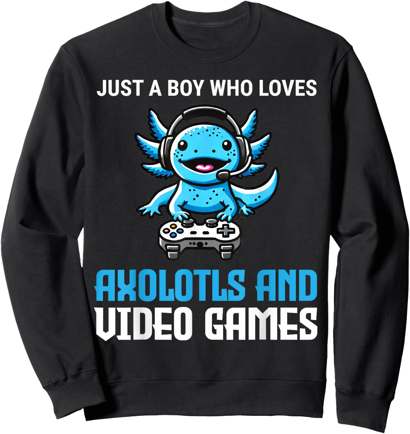 Just A Boy Who Loves Axolotls And Video Games Gamer Sweatshirt - Sweatshirt | Black