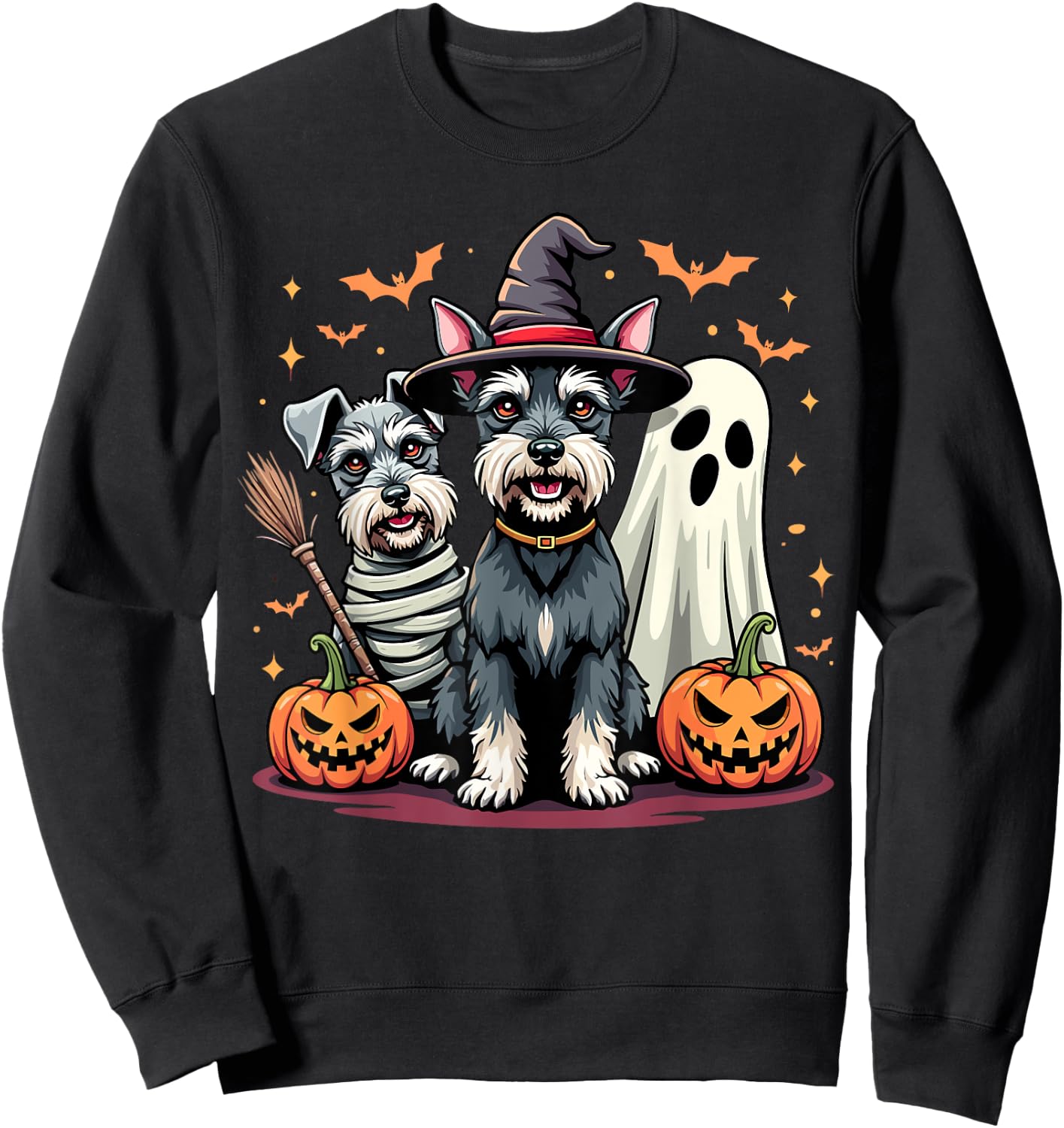 Miniature Schnauzer Halloween Costume Mummy Witch Ghost Dog Sweatshirt - Sweatshirt | Black