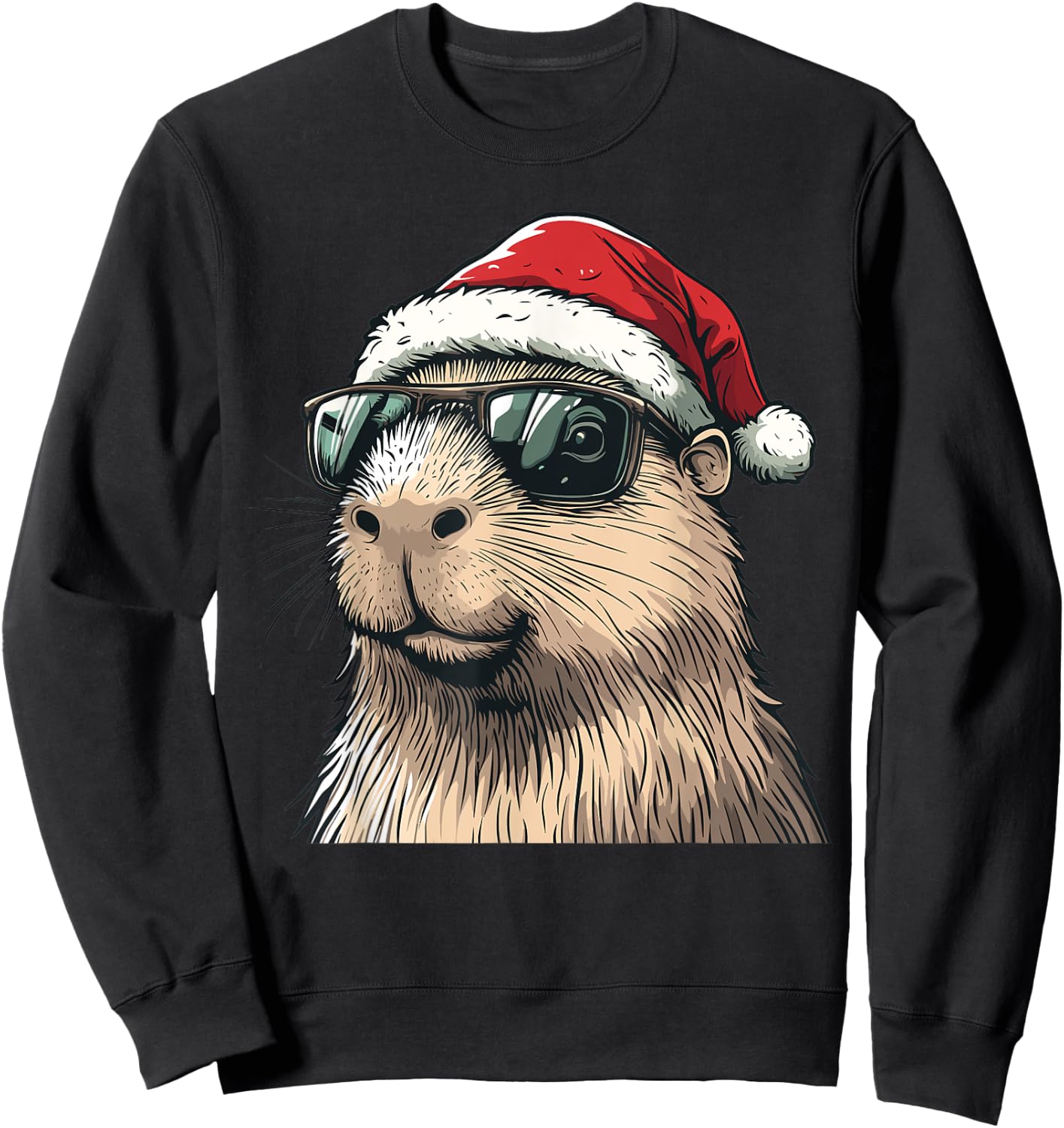Xmas Capybara Lovers Christmas Pajama Capybara Santa Hat Sweatshirt - Sweatshirt | Black