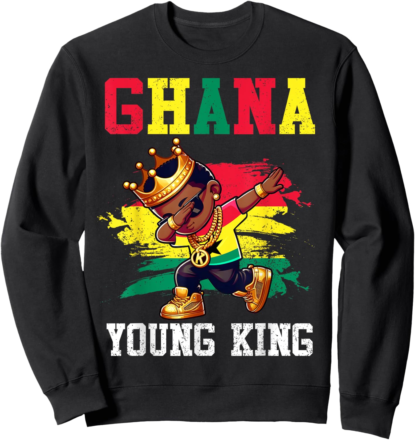Ghana Young King Ghanaian Boy African Proud Ghanaian Flag Sweatshirt - Sweatshirt | Black