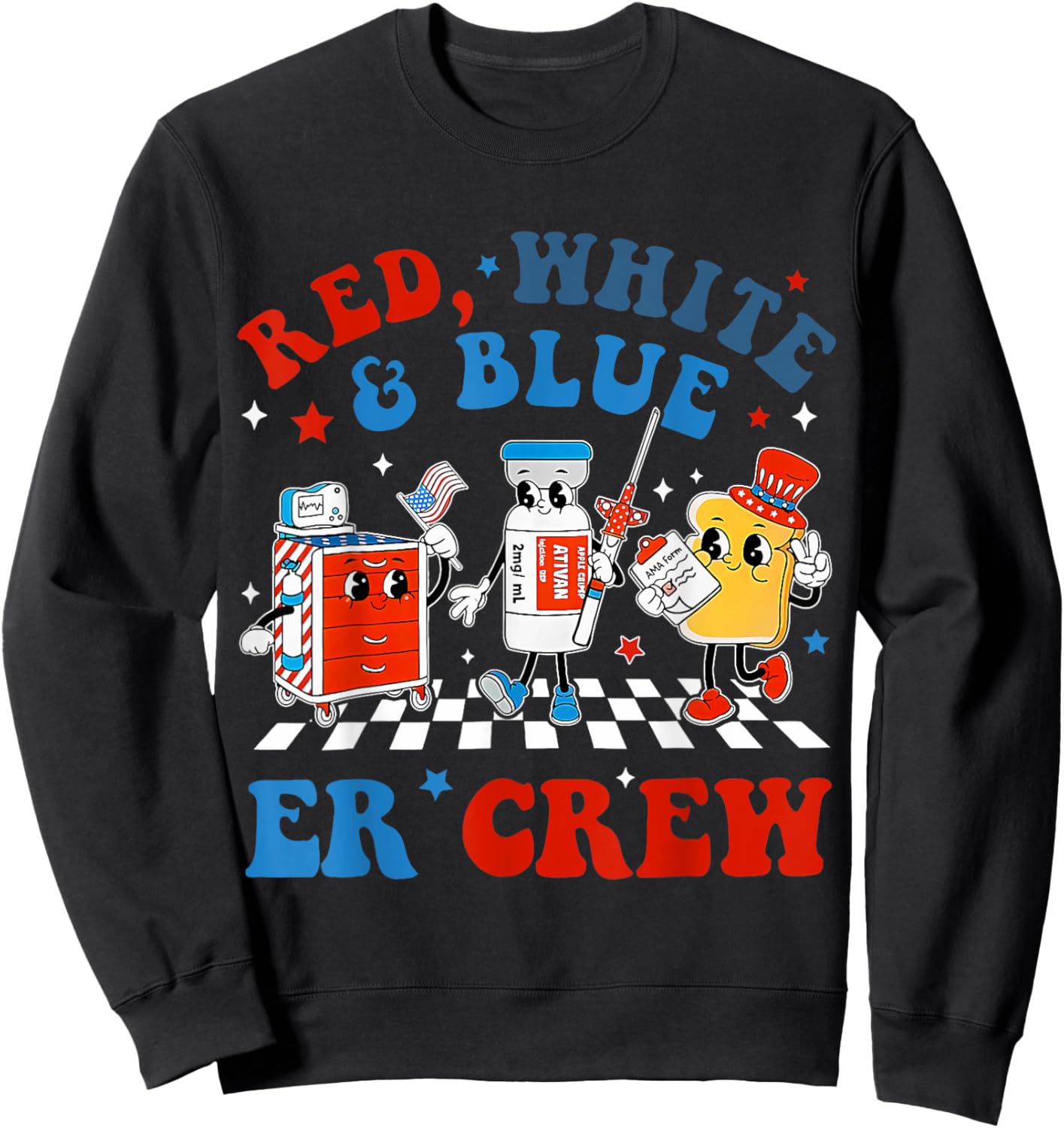 Retro Red White Blue Er Crew Emergency Room 4th Of July Sweatshirt - Sweatshirt | Black