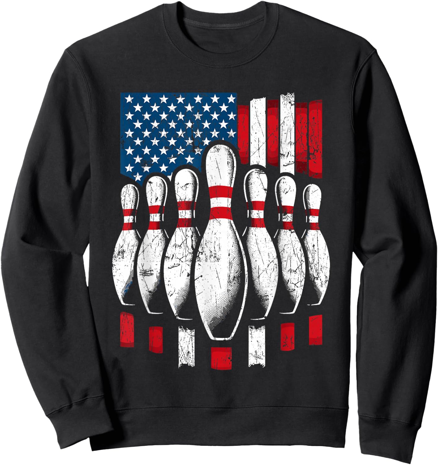 American Flag Patriotic Bowling Sweatshirt - Sweatshirt | Black