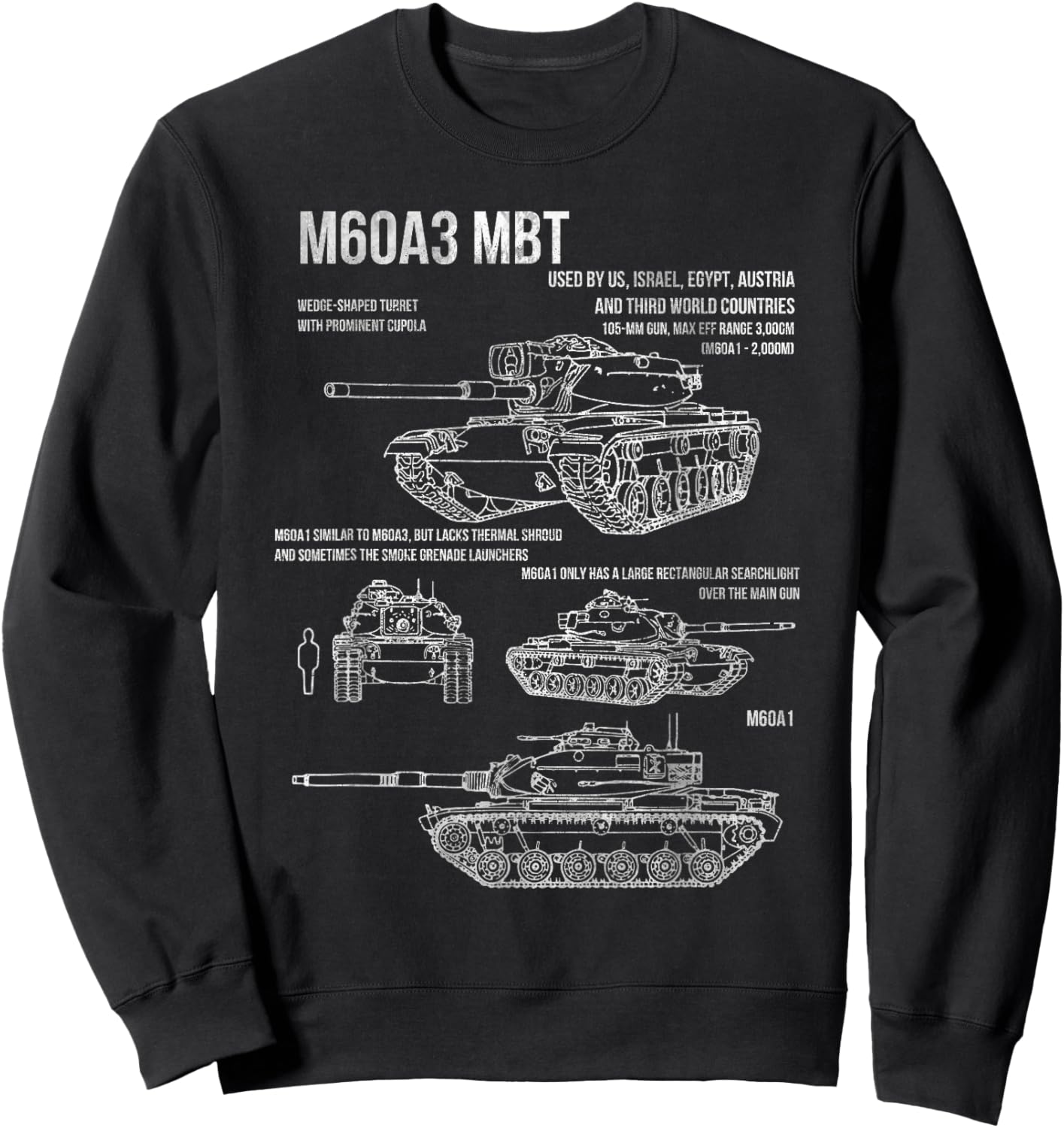 M60A3 Patton Tank Blueprint Recognition For Tanker Veteran Sweatshirt - Sweatshirt | Black
