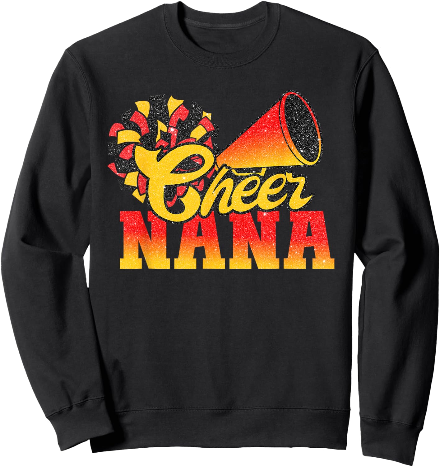 Cheer Nana Biggest Fan Cheerleader Orange Red Gold Pom Pom Sweatshirt - Sweatshirt | Black