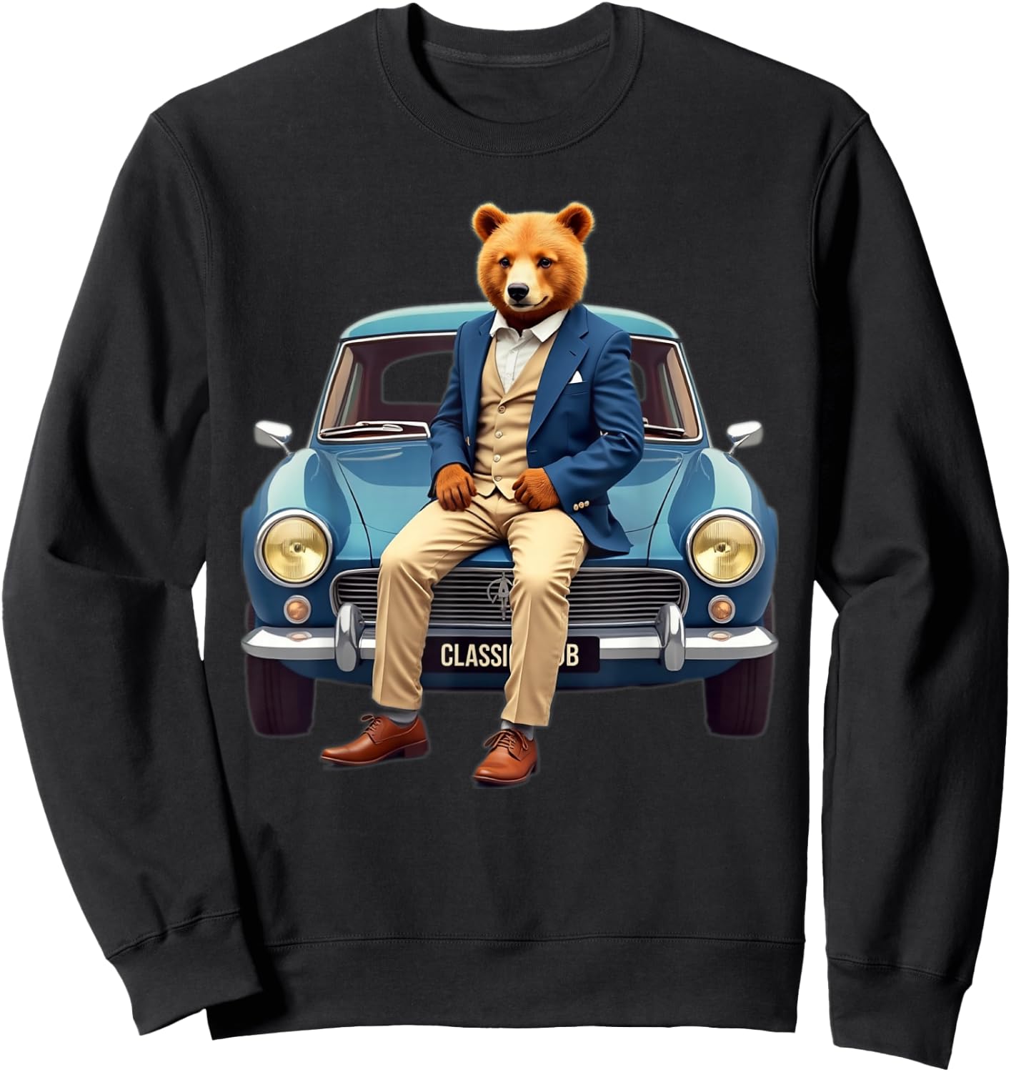 Enjoy Cool Teddy Bear With Classic Car Graphic Designs Fun Sweatshirt - Sweatshirt | Black