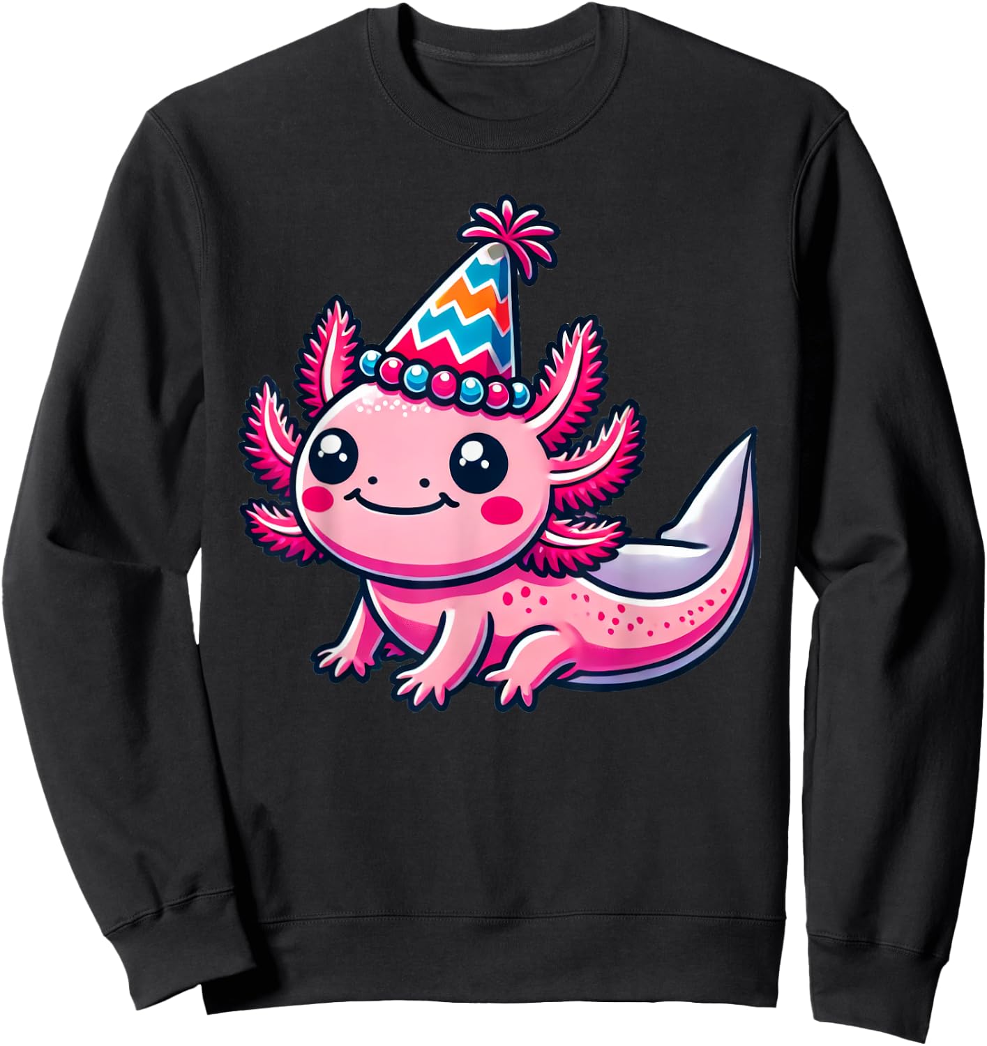 Anime Kawaii Axolotl Birthday Party Hat Sweatshirt - Sweatshirt | Black