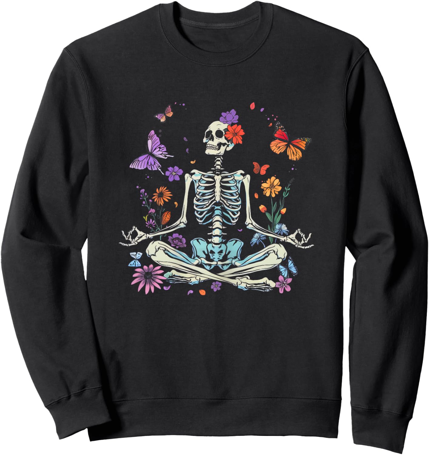 Women Yoga Skeleton Halloween Funny Meditating Skeleton Mama Sweatshirt - Sweatshirt | Black
