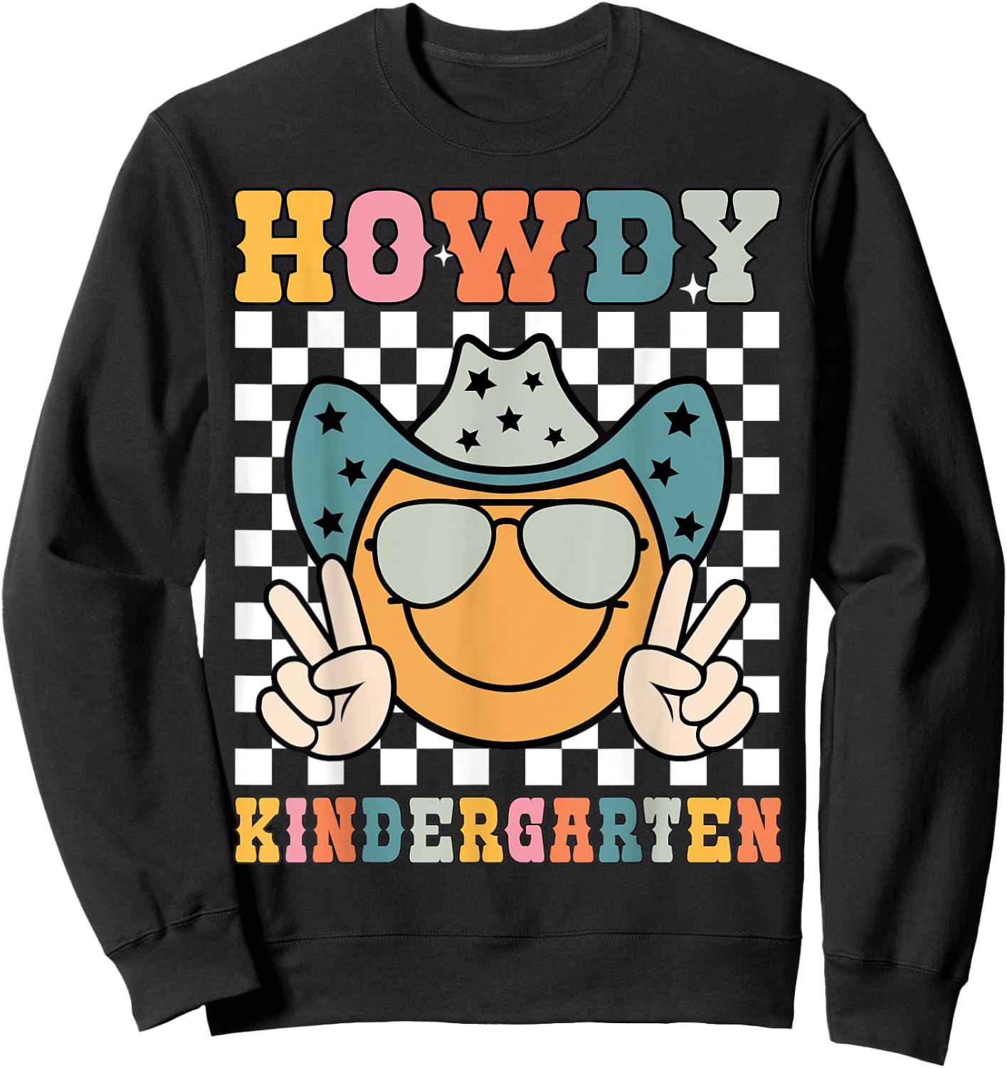 Howdy Kindergarten Teacher Kids Western Back To School Retro Sweatshirt - Sweatshirt | Black