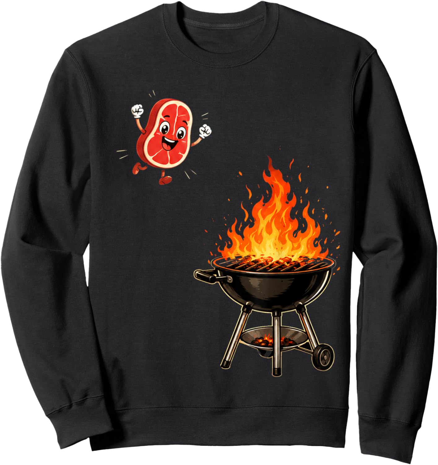 Steak Dive Funny Flying Steak BBQ Grilling Cartoon Sweatshirt - Sweatshirt | Black