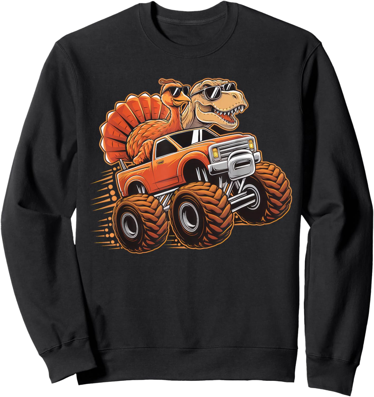 Monster Truck Thanksgiving Dinosaur Shirt Kids Boys Toddlers Sweatshirt - Sweatshirt | Black