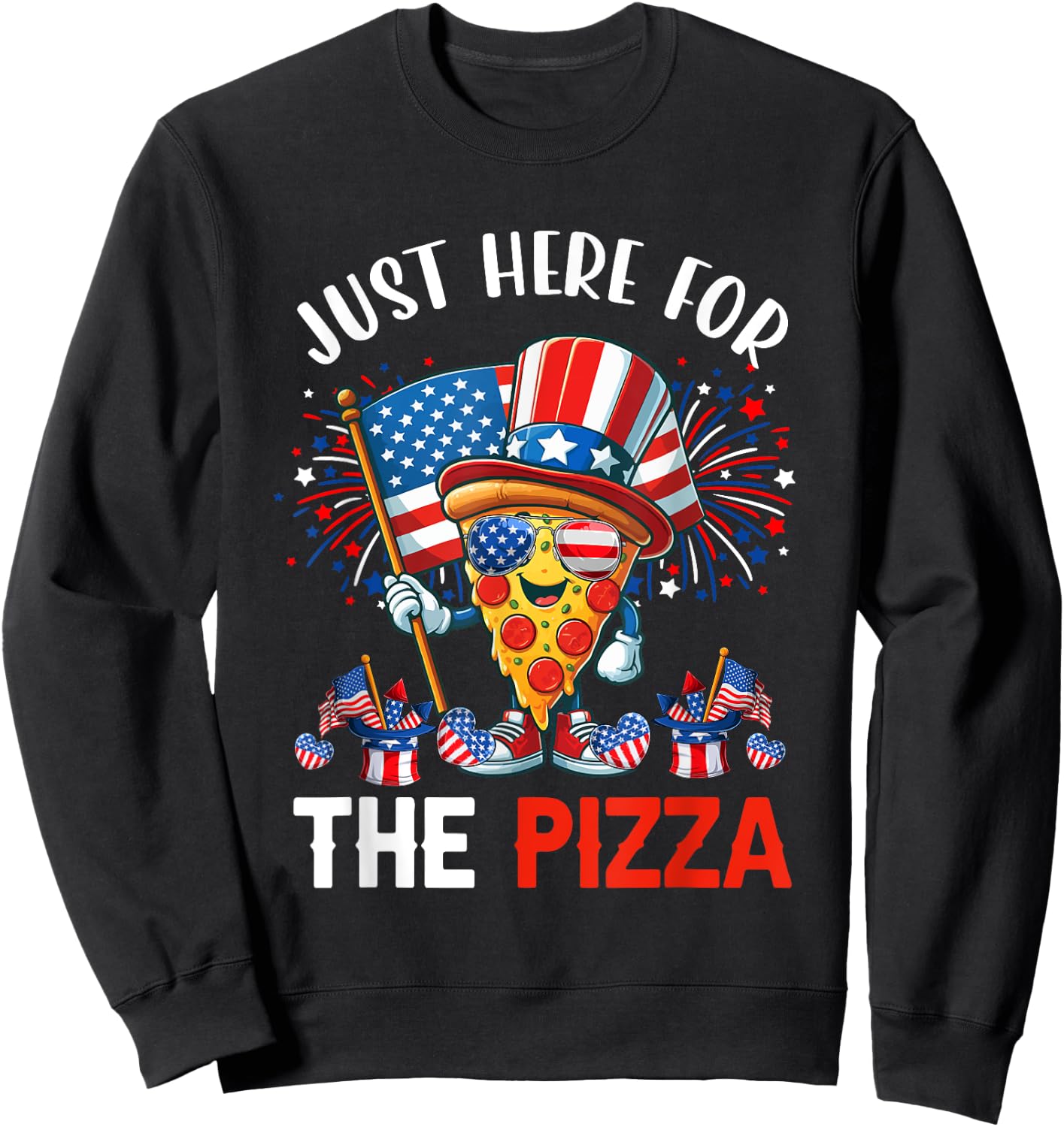 Just Here For The Pizza 4th Of July Pizza Sunglasses Food Kids Men Sweatshirt - Sweatshirt | Black