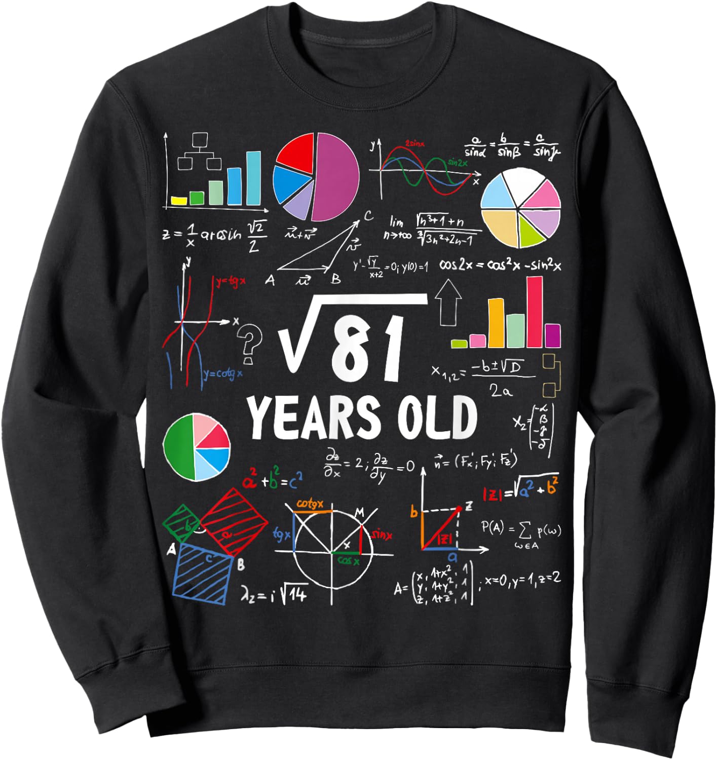 Square Root Of 81 9th Birthday Funny 9 Year Old Math Lover Sweatshirt - Sweatshirt | Black
