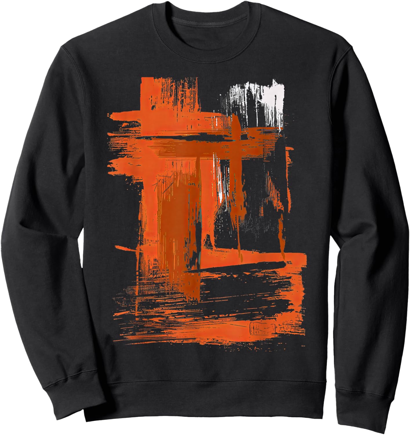 Orange And Black Brushstroke Art Sweatshirt - Sweatshirt | Black