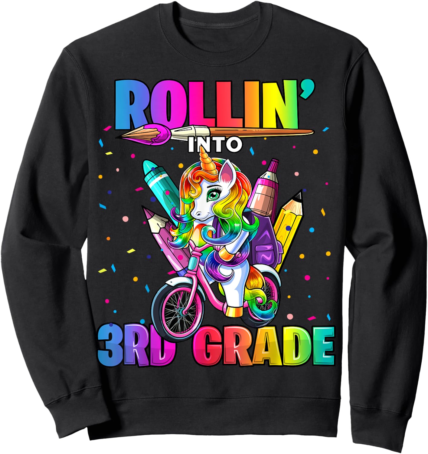 3rd Grade Unicorn Back to School First Day of School Girls Sweatshirt - Sweatshirt | Black