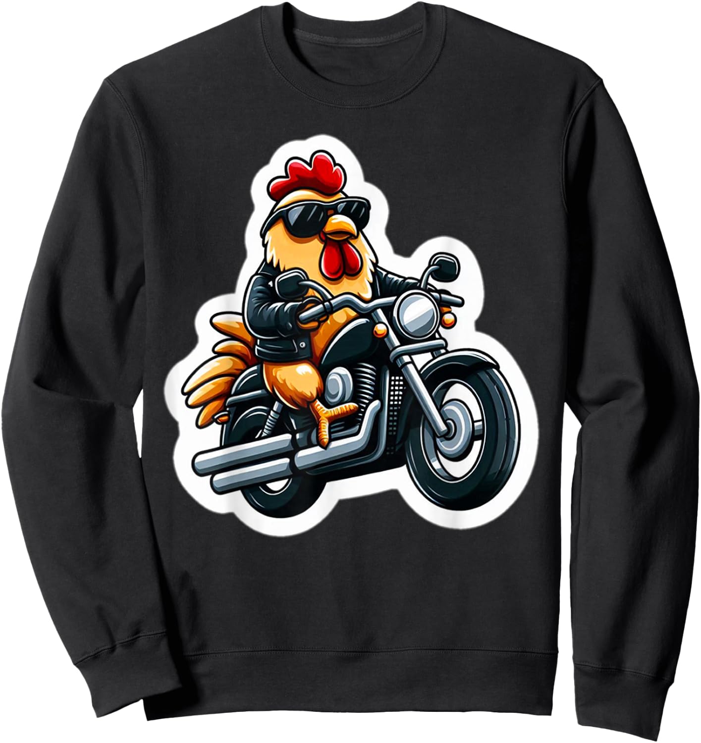 Cool Biker Chicken on Motorcycle Sweatshirt - Sweatshirt | Black
