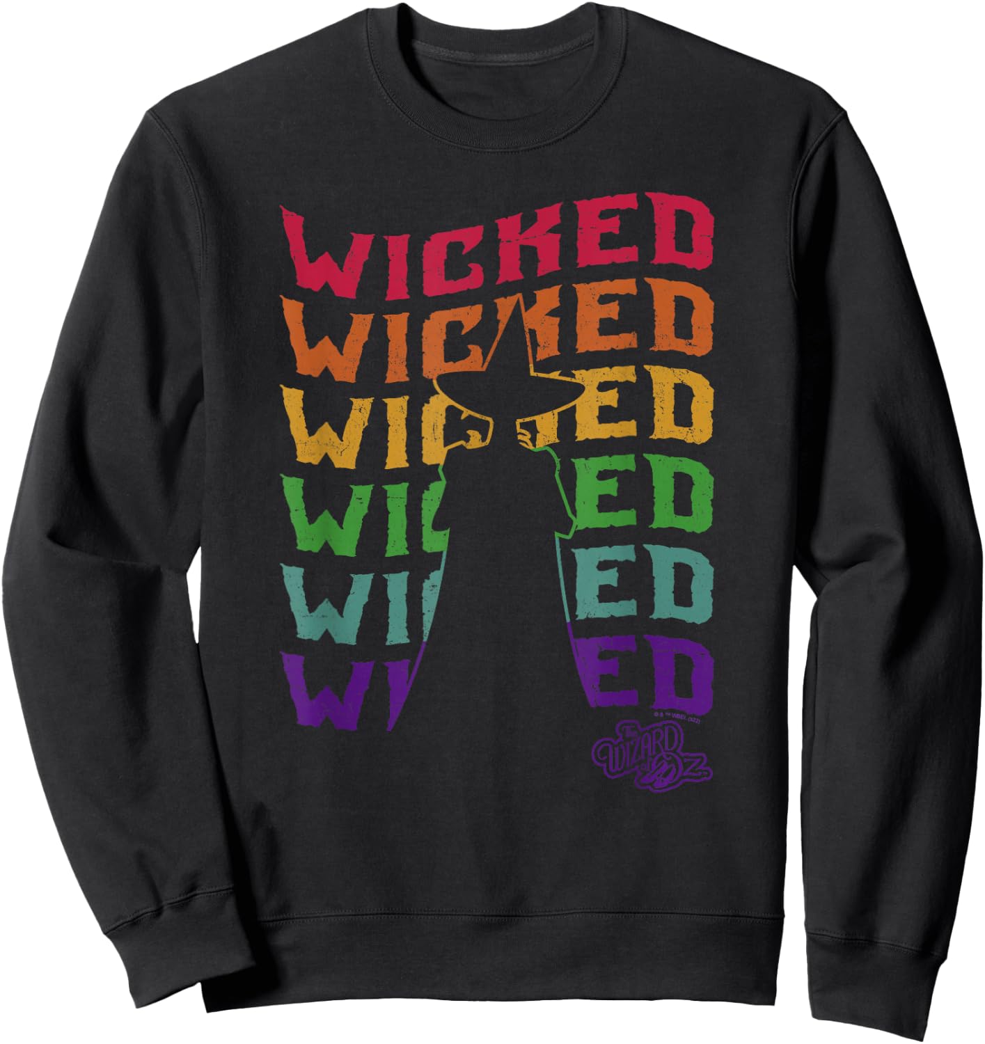 The Wizard of Oz Pride Wicked Witch Rainbow Text Stack Sweatshirt - Sweatshirt | Black