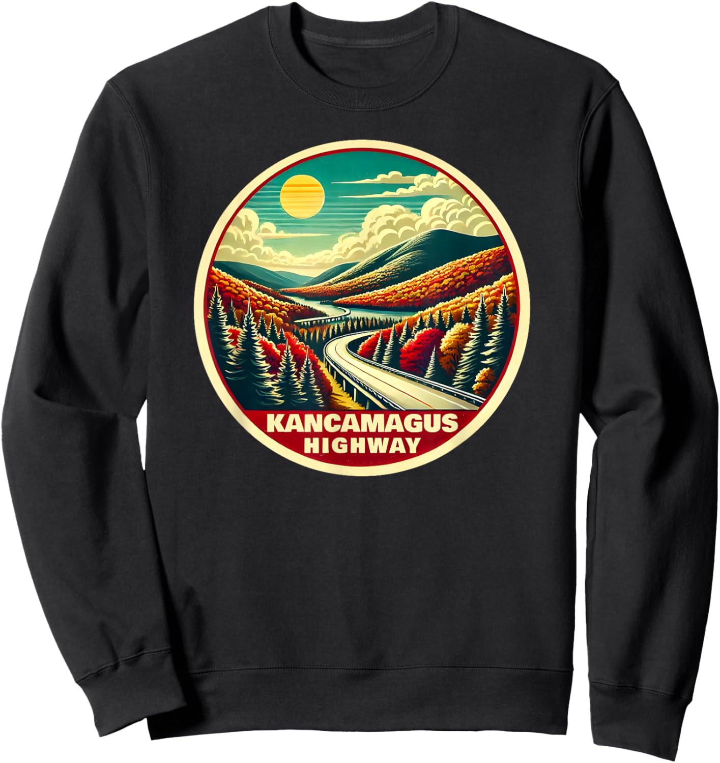 Kancamagus Highway, Scenic Fall Foliage, Retro Vintage Sweatshirt - Sweatshirt | Black