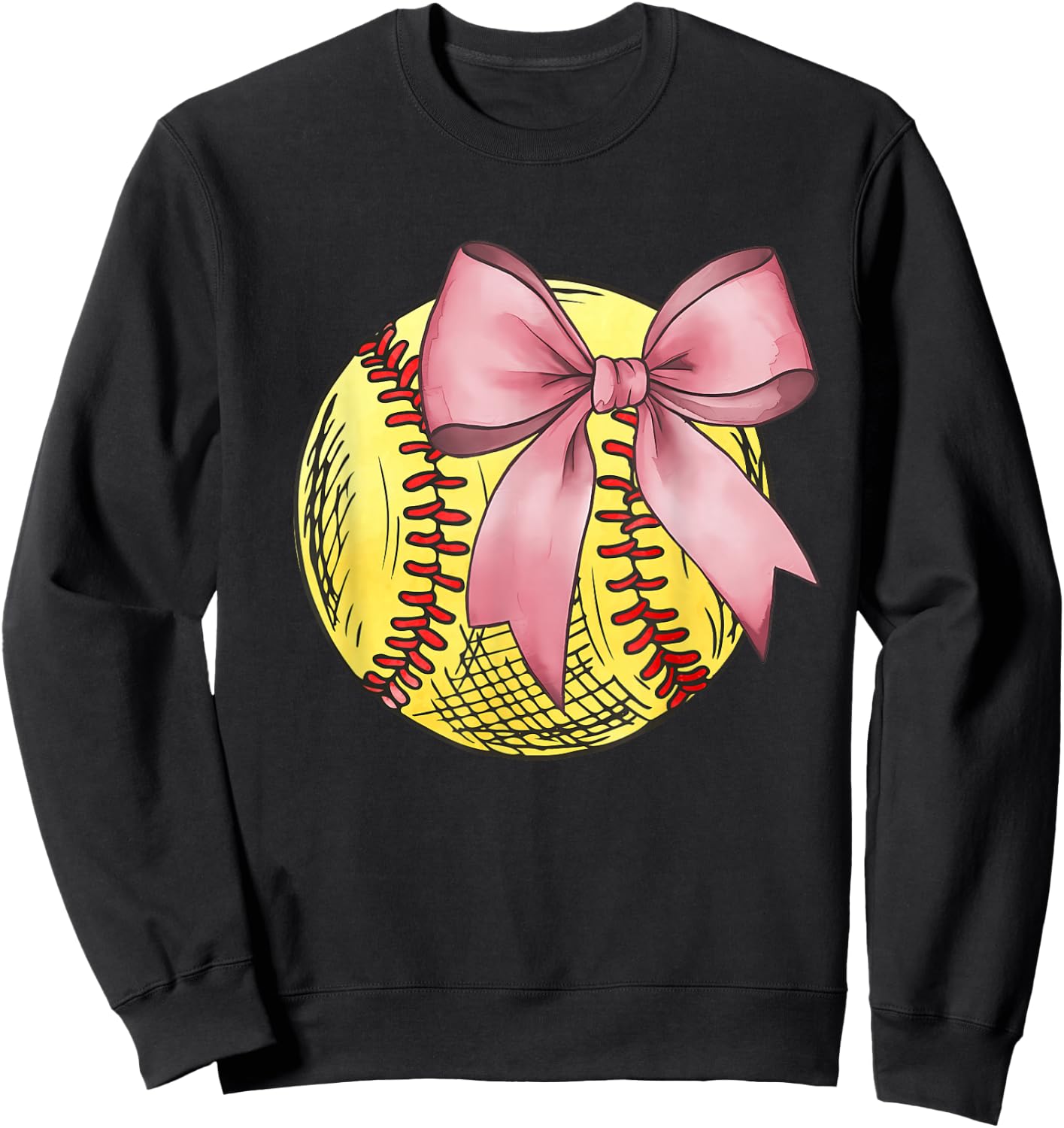 Vintage Softball Coquette Bow Cute Softball Mom Girls Kids Sweatshirt - Sweatshirt | Black