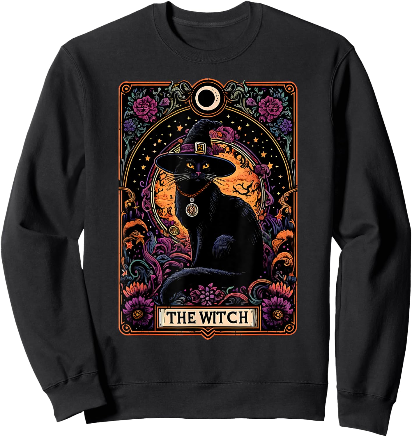 The Witch Cat Tarot Card Halloween Vintage Gothic Women Kids Sweatshirt - Sweatshirt | Black