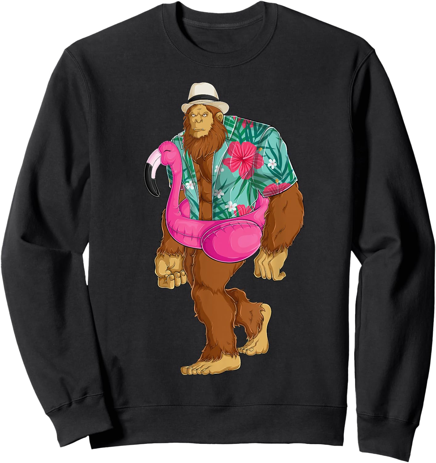 Bigfoot Sasquatch Pink Flamingo Aloha Beach Hawaiian Party Men Women Girls Kids Sweatshirt - Sweatshirt | Black