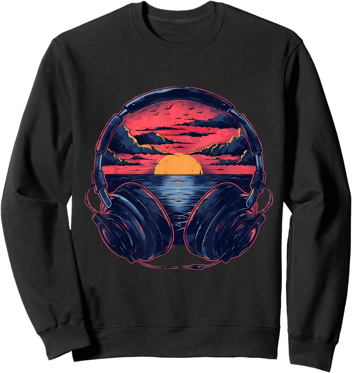 Headphones Music DJ Artwork Beatmaker House Music Sunset Sweatshirt - Sweatshirt | Black