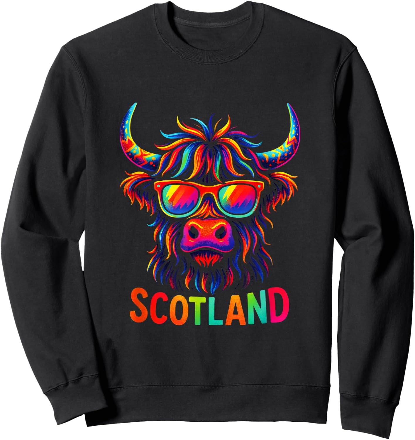 Scotland - Highland Cow Travel Art Sweatshirt - Sweatshirt | Black