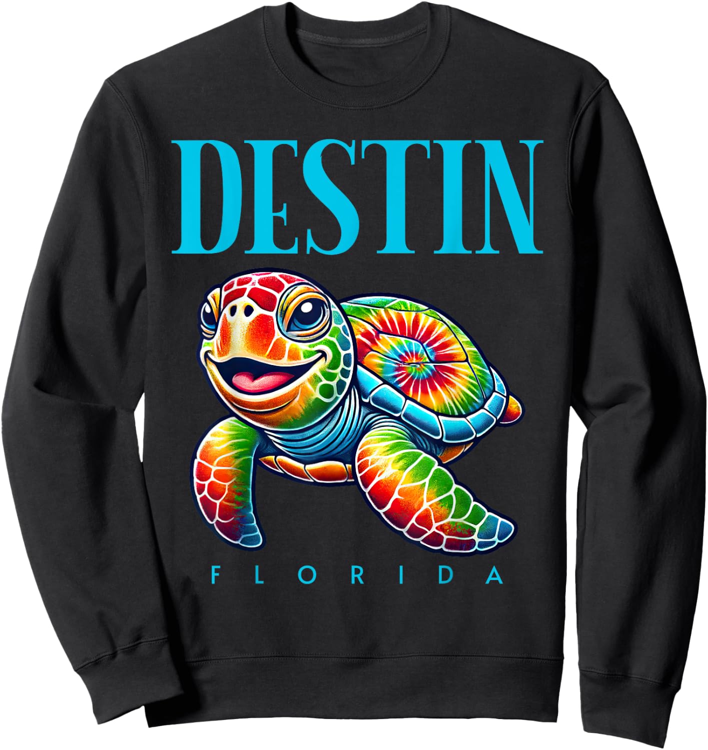 Destin Florida Smiling Tie Dye Sea Turtle Sweatshirt - Sweatshirt | Black