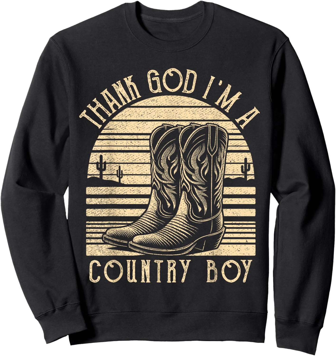 Thank God I'm A Country Music Boy Cowboy Western Retro Sweatshirt - Sweatshirt | Black