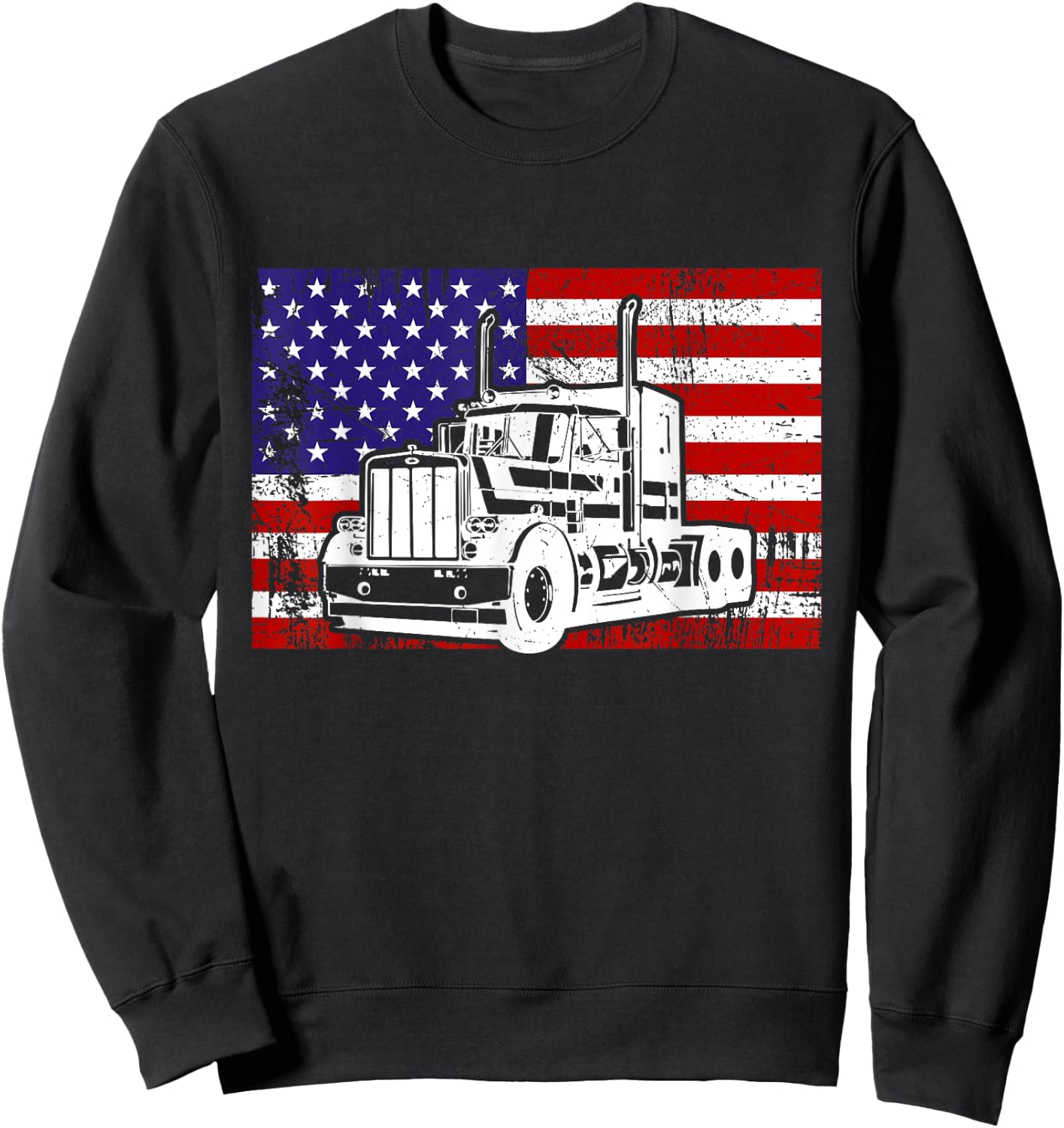 Us American Flag Semi Truck Driver 18 Wheeler Trucker Sweatshirt - Sweatshirt | Black
