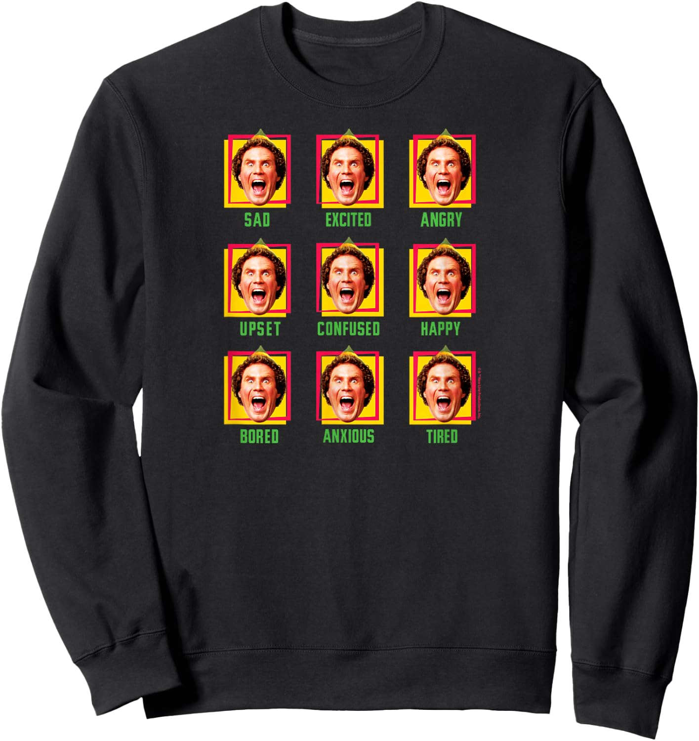 ELF - Buddy Different Faces Christmas Grid Sweatshirt - Sweatshirt | Black