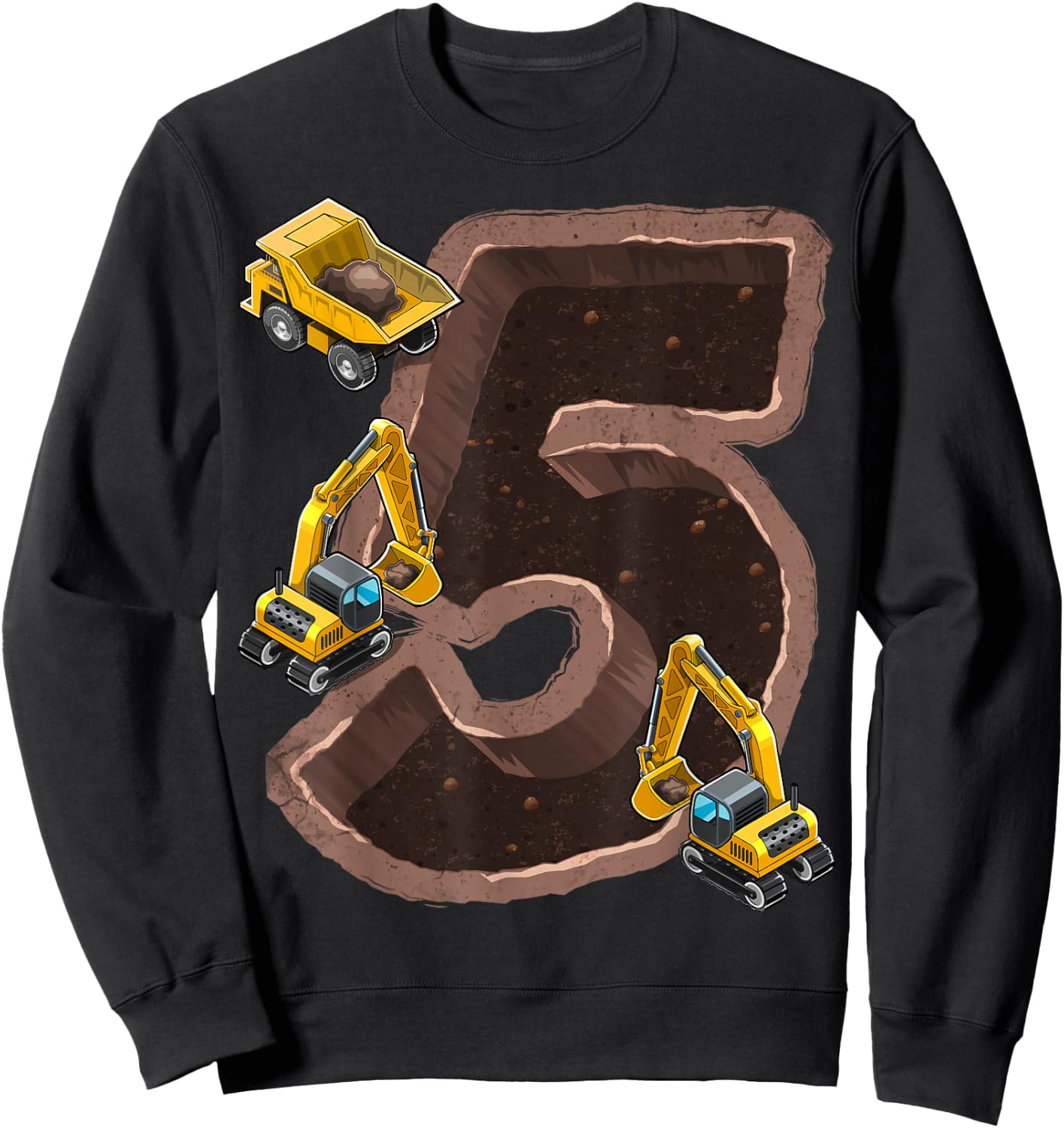 5th Birthday Excavator Construction Vehicles Party Gift Boys Sweatshirt - Sweatshirt | Black