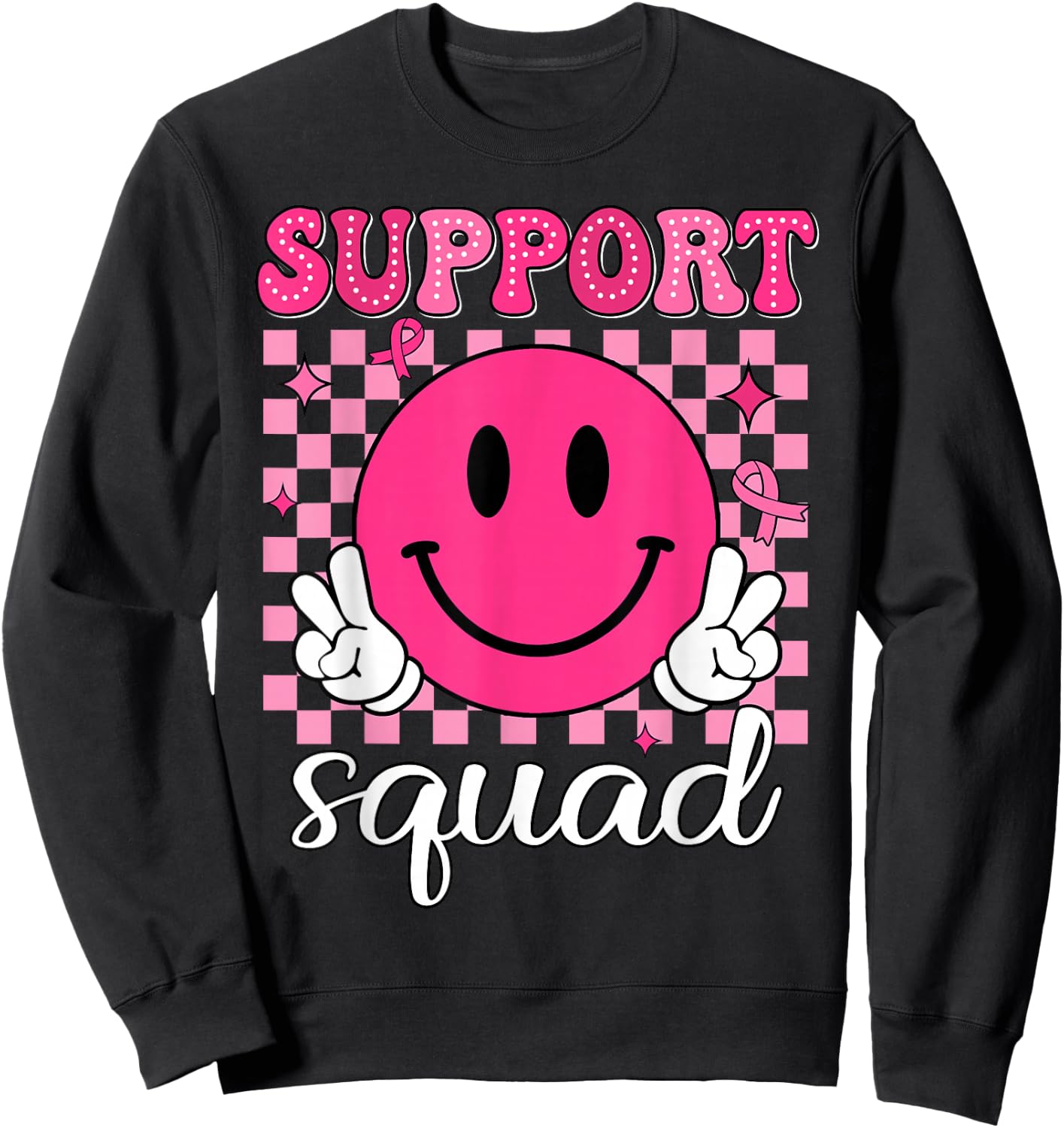 Groovy Breast Cancer Awareness Men Women Kids Support Squad Sweatshirt - Sweatshirt | Black