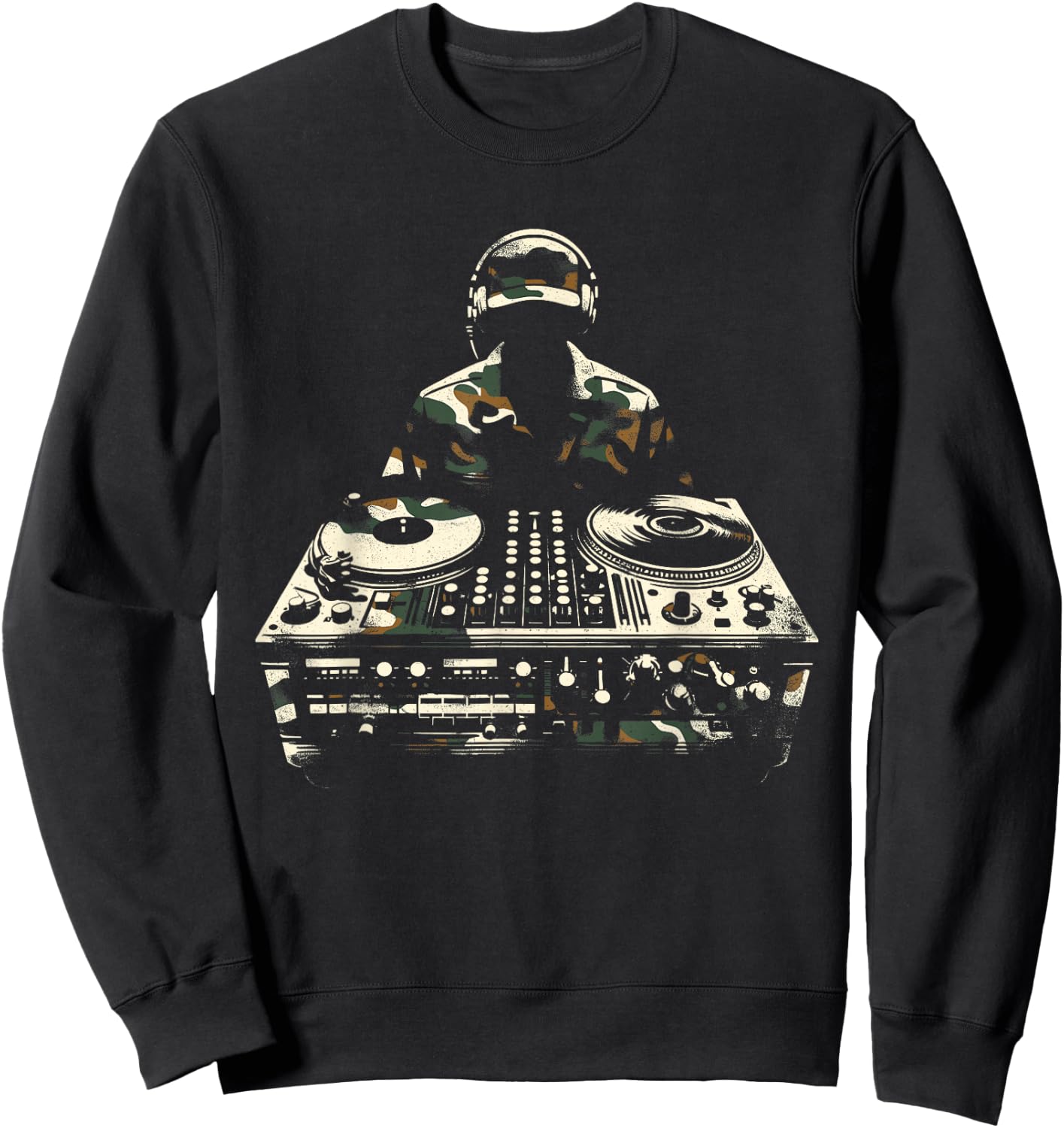 Turntable Camouflage - Vintage DJ Vinyl Music Lover Sweatshirt - Sweatshirt | Black