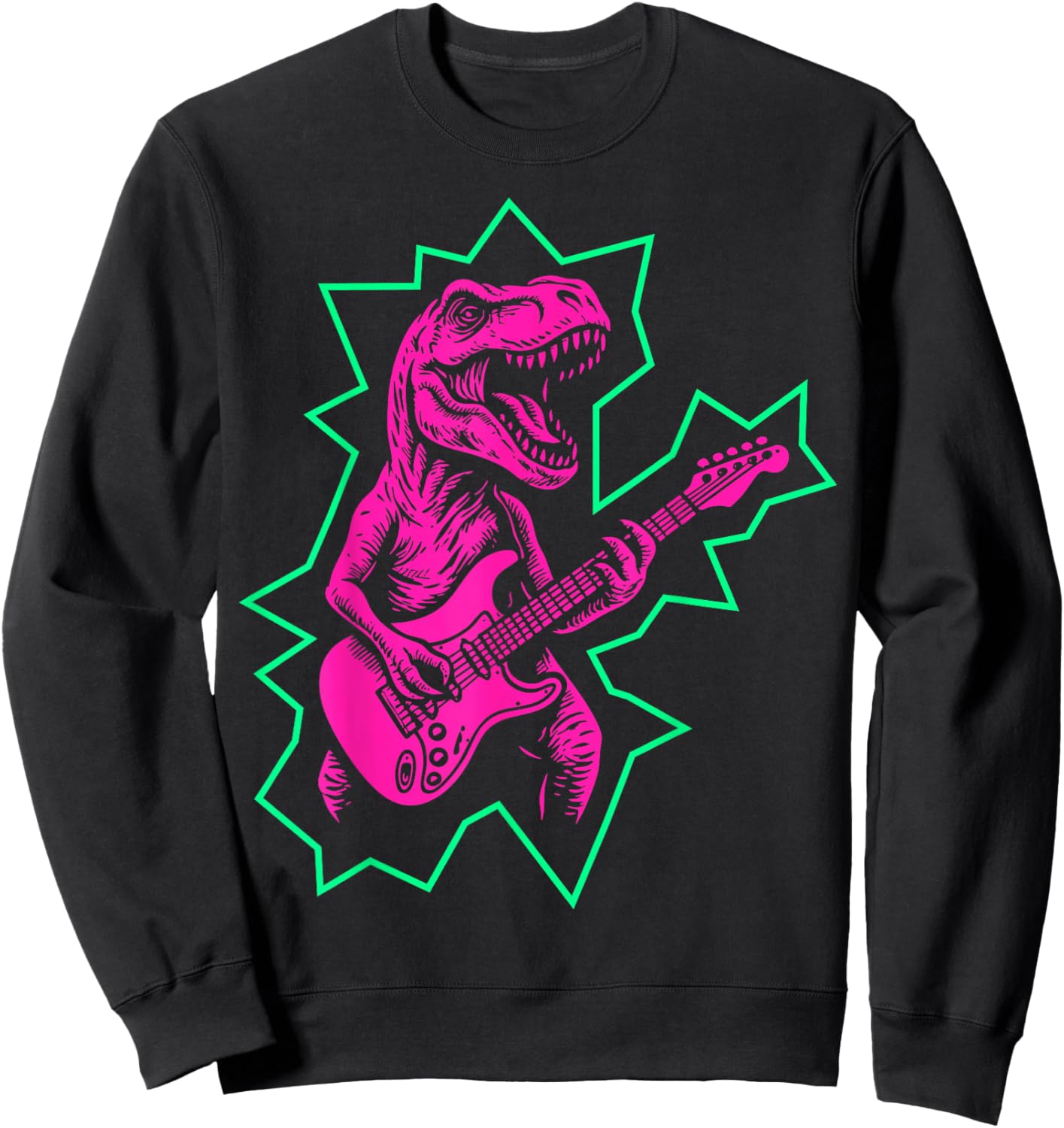 Rock and Roll Dinosaur Playing Guitar, Punk Rock Band, Kids Sweatshirt - Sweatshirt | Black