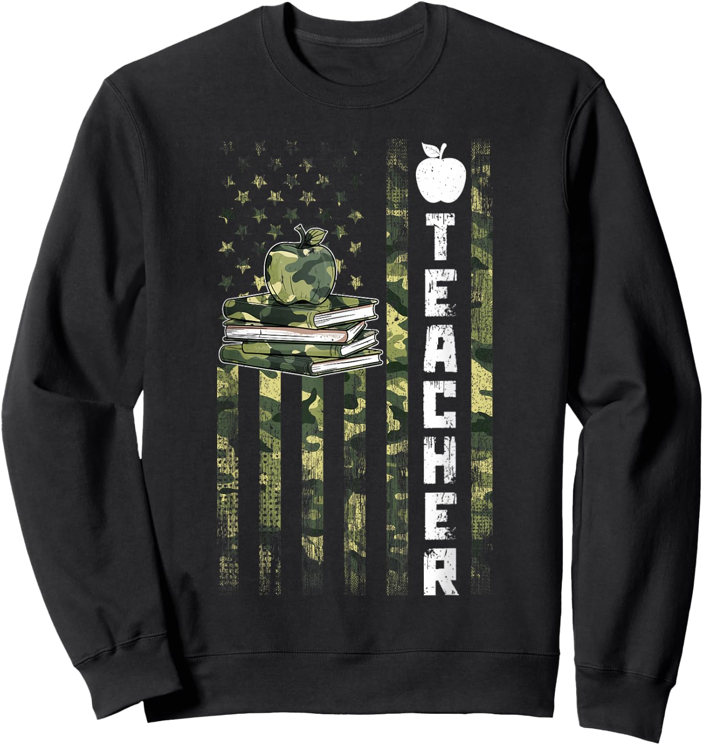 Retro Vintage Teacher Camouflage American Flag 4th Of July Sweatshirt - Sweatshirt | Black