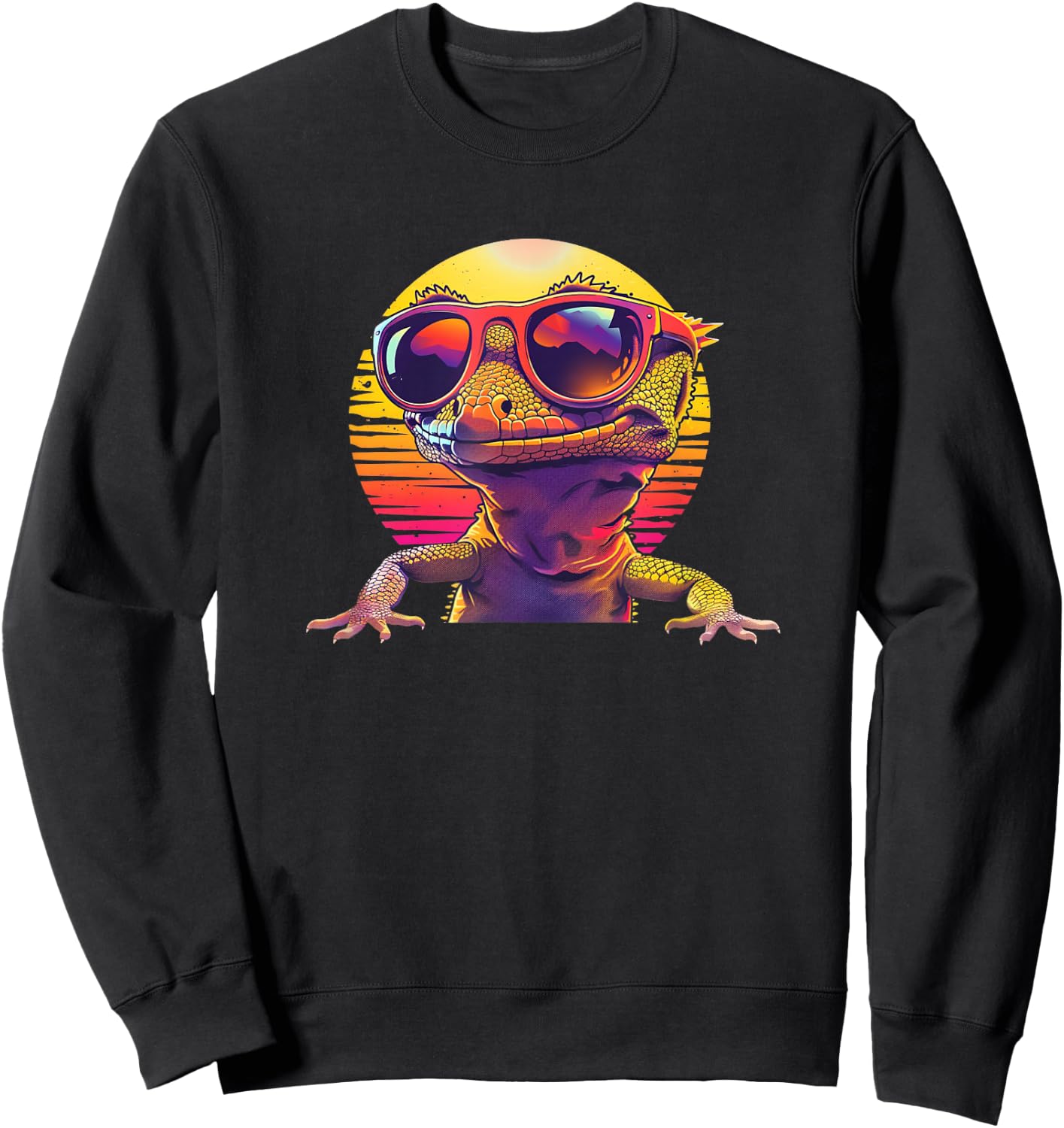 Boys Girls Retro Vintage 80s Pet Crested Gecko Lover Sweatshirt - Sweatshirt | Black