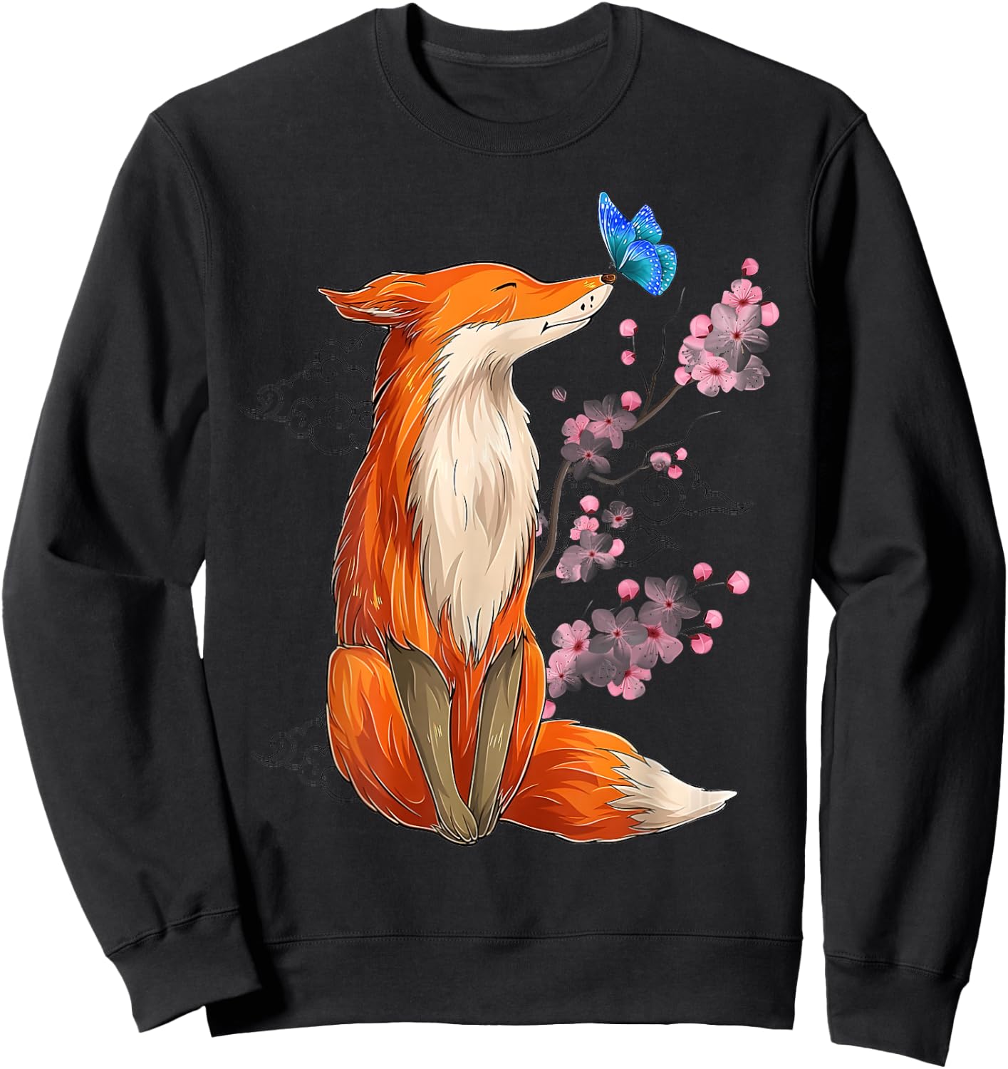 Vintage Japanese Cherry Blossom Fox Sakura Aesthetic Art Sweatshirt - Sweatshirt | Black