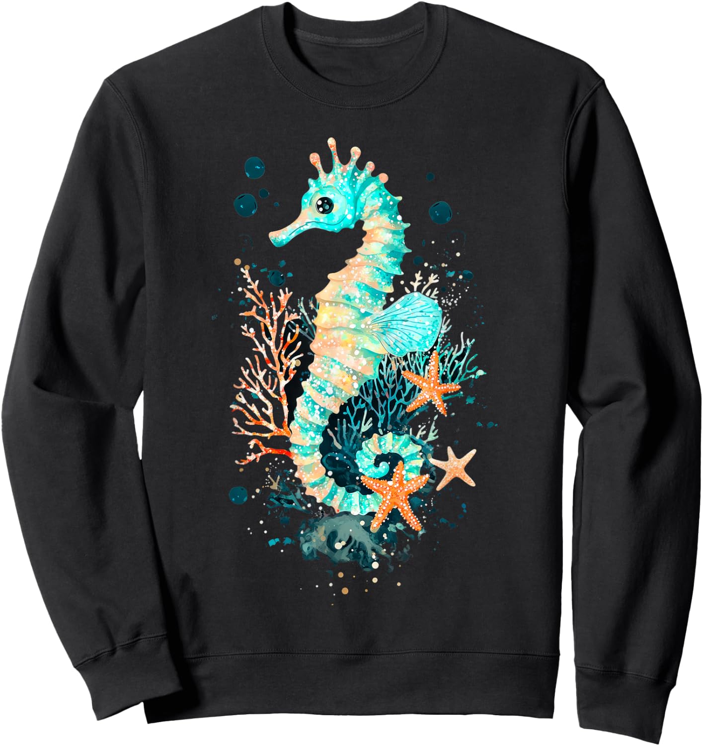 Seahorse Coral Starfish Nautical Art Sweatshirt - Sweatshirt | Black