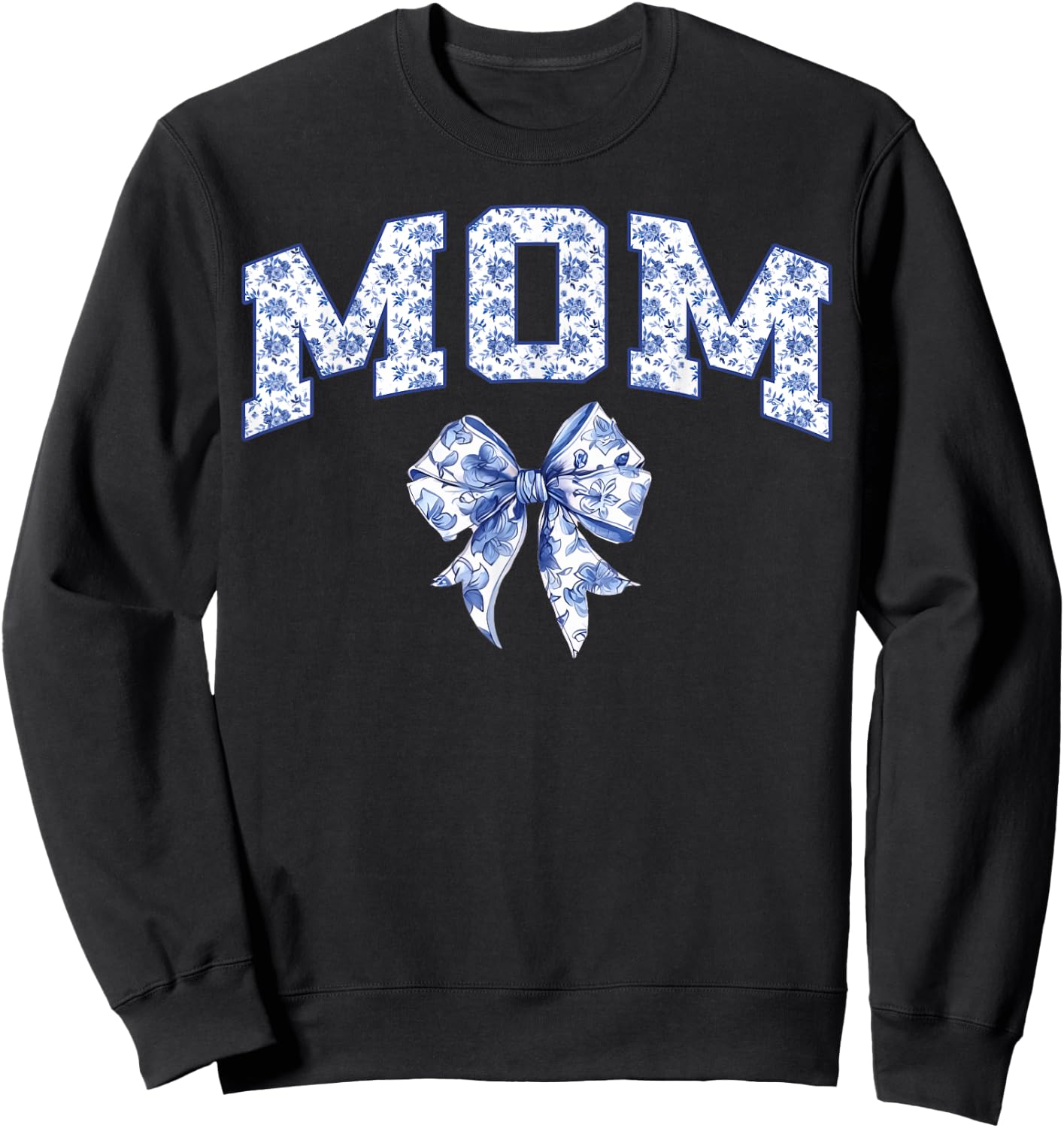 Mom Coquette Toile Blue Bow Floral Family Matching Sweatshirt - Sweatshirt | Black