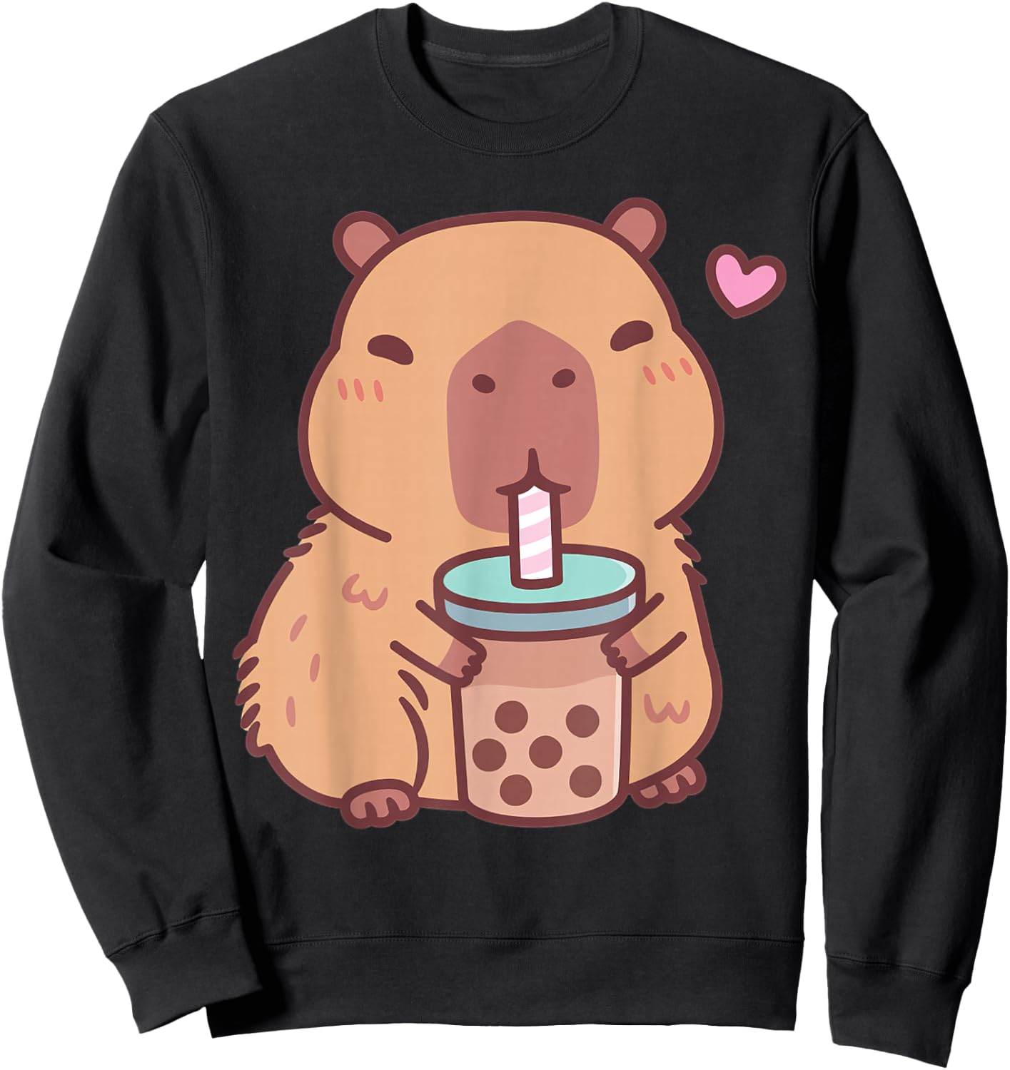Cute Capybara Kawaii Anime Drinking Bubble Tea Lover Girls Sweatshirt - Sweatshirt | Black