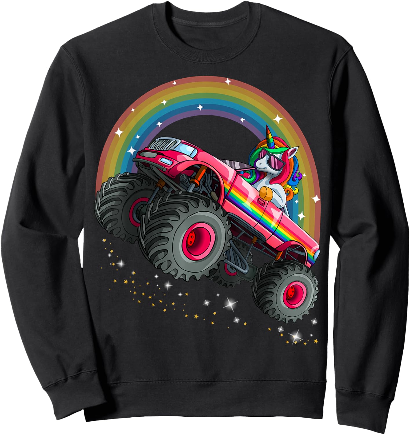 Monster Truck Unicorn Birthday Shirt Magical Party Girl Gift Sweatshirt - Sweatshirt | Black