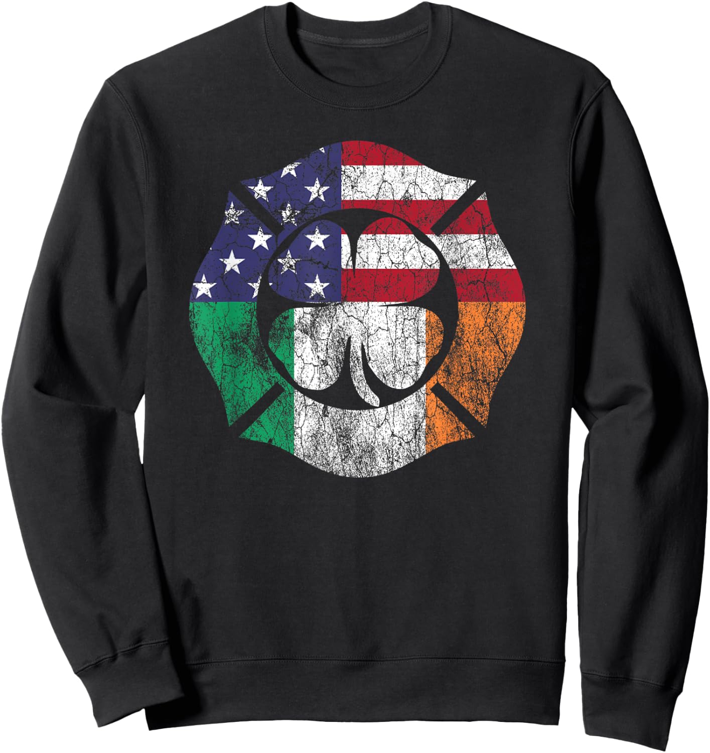 Firefighter St Patricks Day Irish American Flag Shamrock Women Men Sweatshirt - Sweatshirt | Black