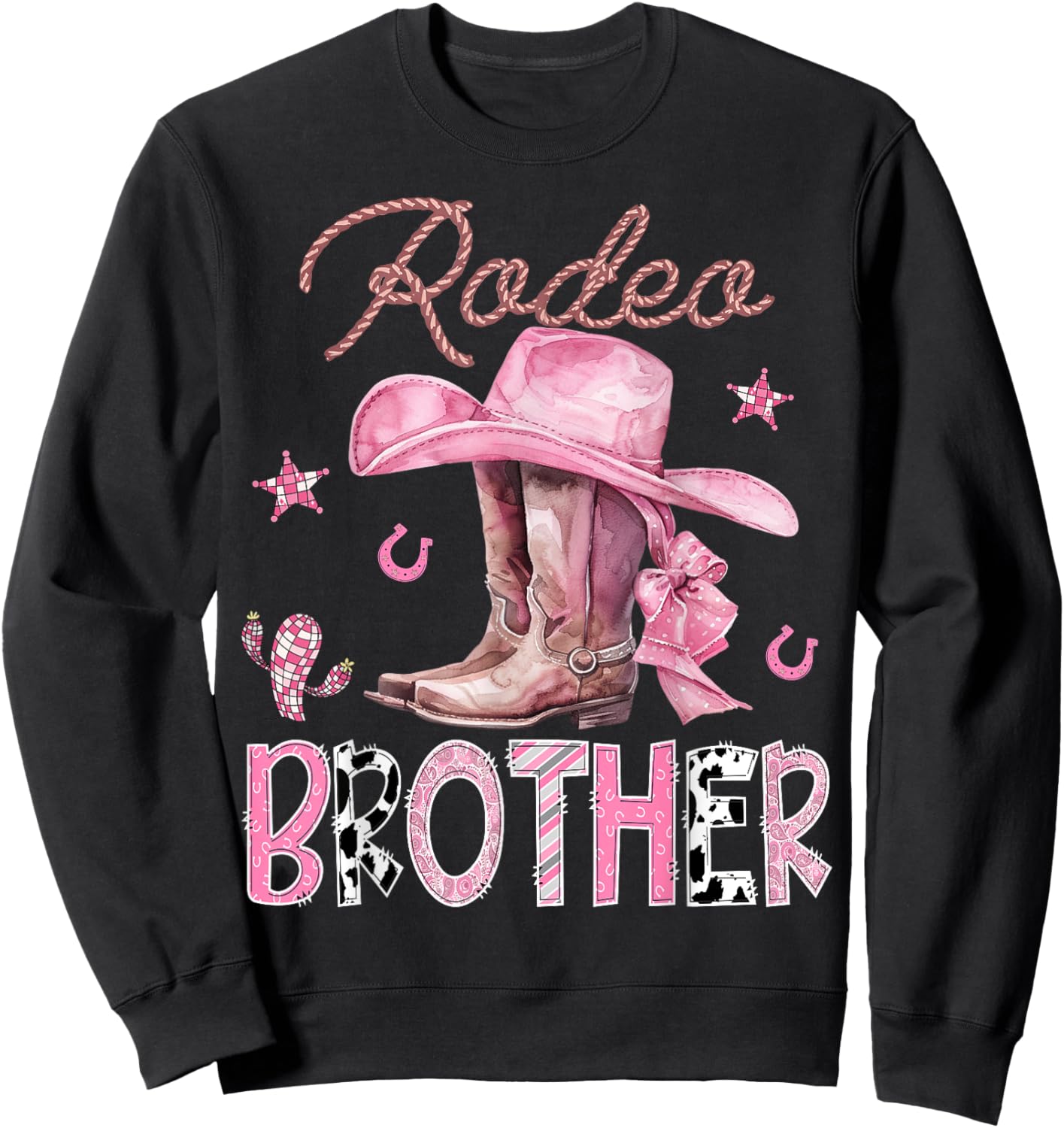 Rodeo Brother Pink Boots Coquette CowGirl Birthday Party Sweatshirt - Sweatshirt | Black