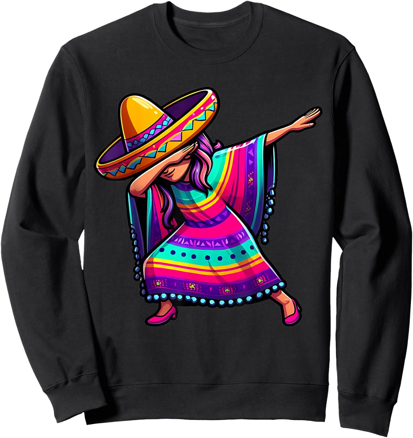 Dabbing Mexican Poncho Cinco de Mayo Mexican Fiesta Party Sweatshirt - Sweatshirt | Black