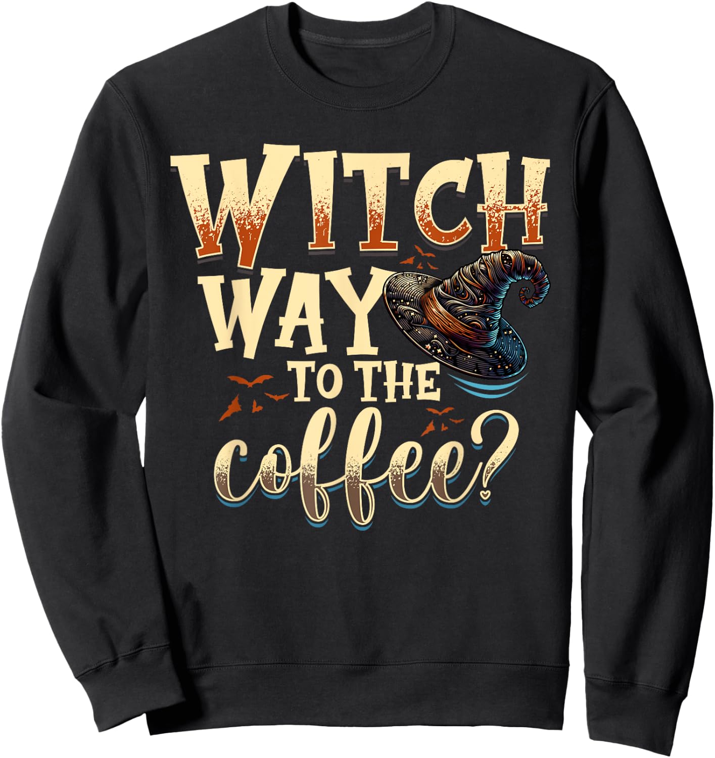 Gifts For Halloween Funny & Halloween Witch Gifts Witch Way To The Coffee Halloween Witch - -Adults, Black, Small, Short Sleeve Sweatshirt - Sweatshirt | Black